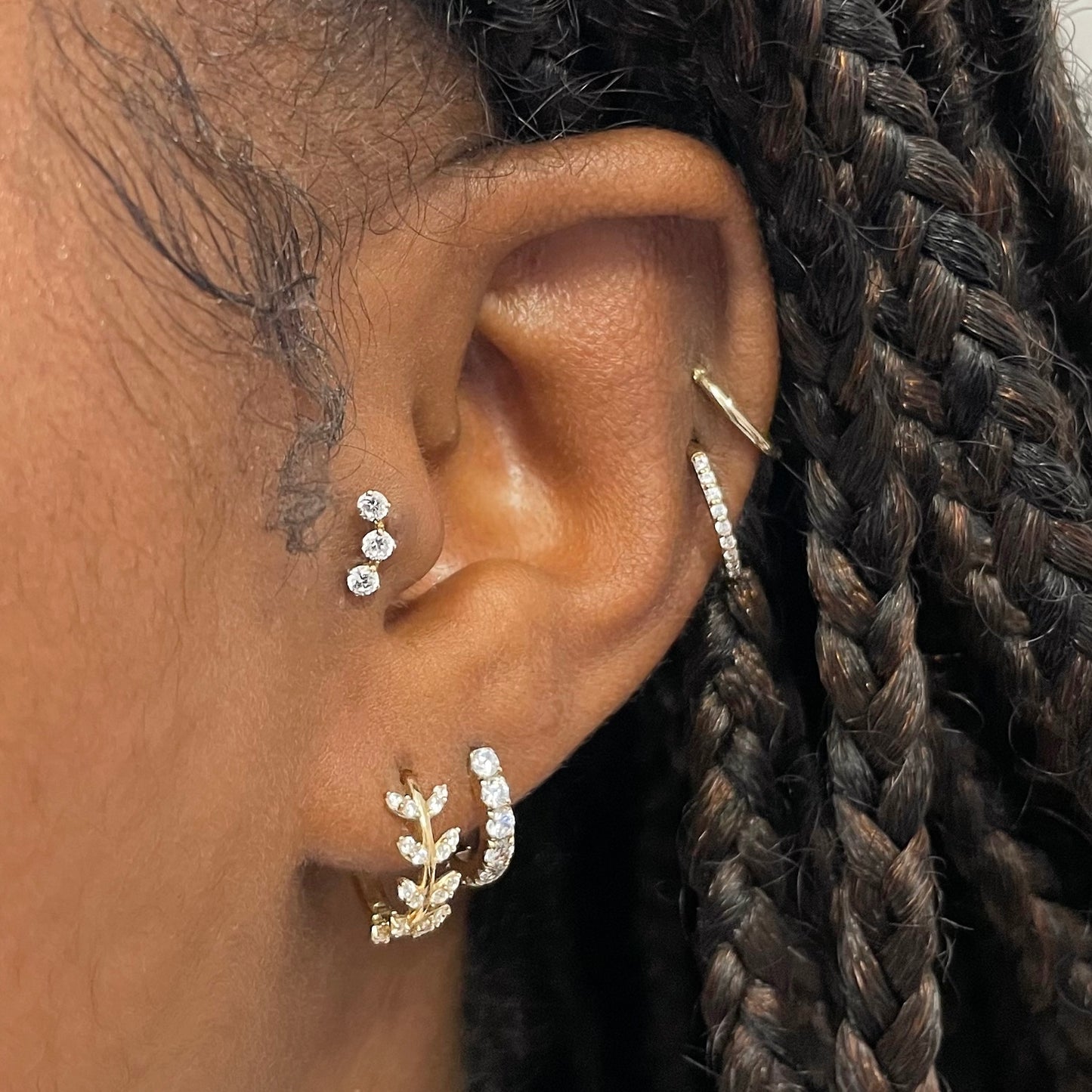 The goddess stacking set - 9k solid yellow gold labret and huggie hoop set