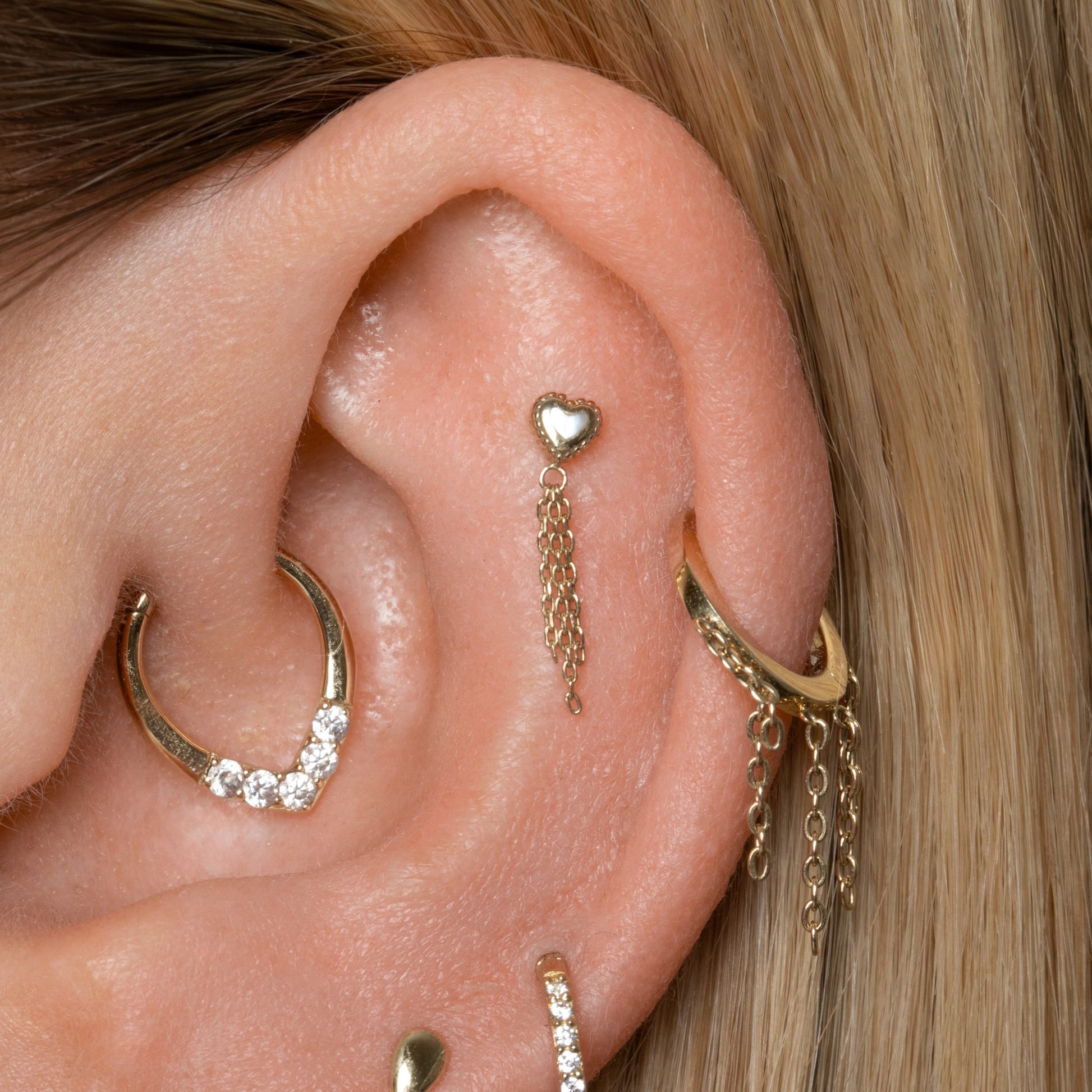 astrid miyu 14k solid yellow gold Mother of Pearl chain flat back labret stud earring Cartilage Studs Laura Bond