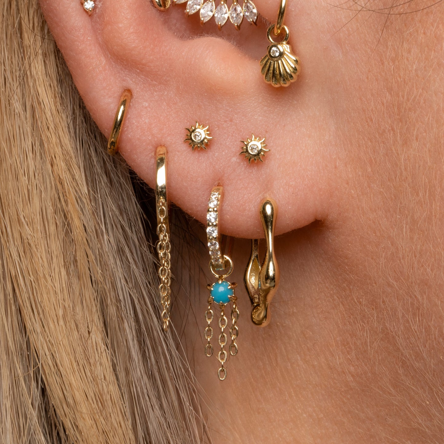 14k solid yellow gold Sun flat back labret stud earring Cartilage Studs Laura Bond Maria Tash astrid miyu