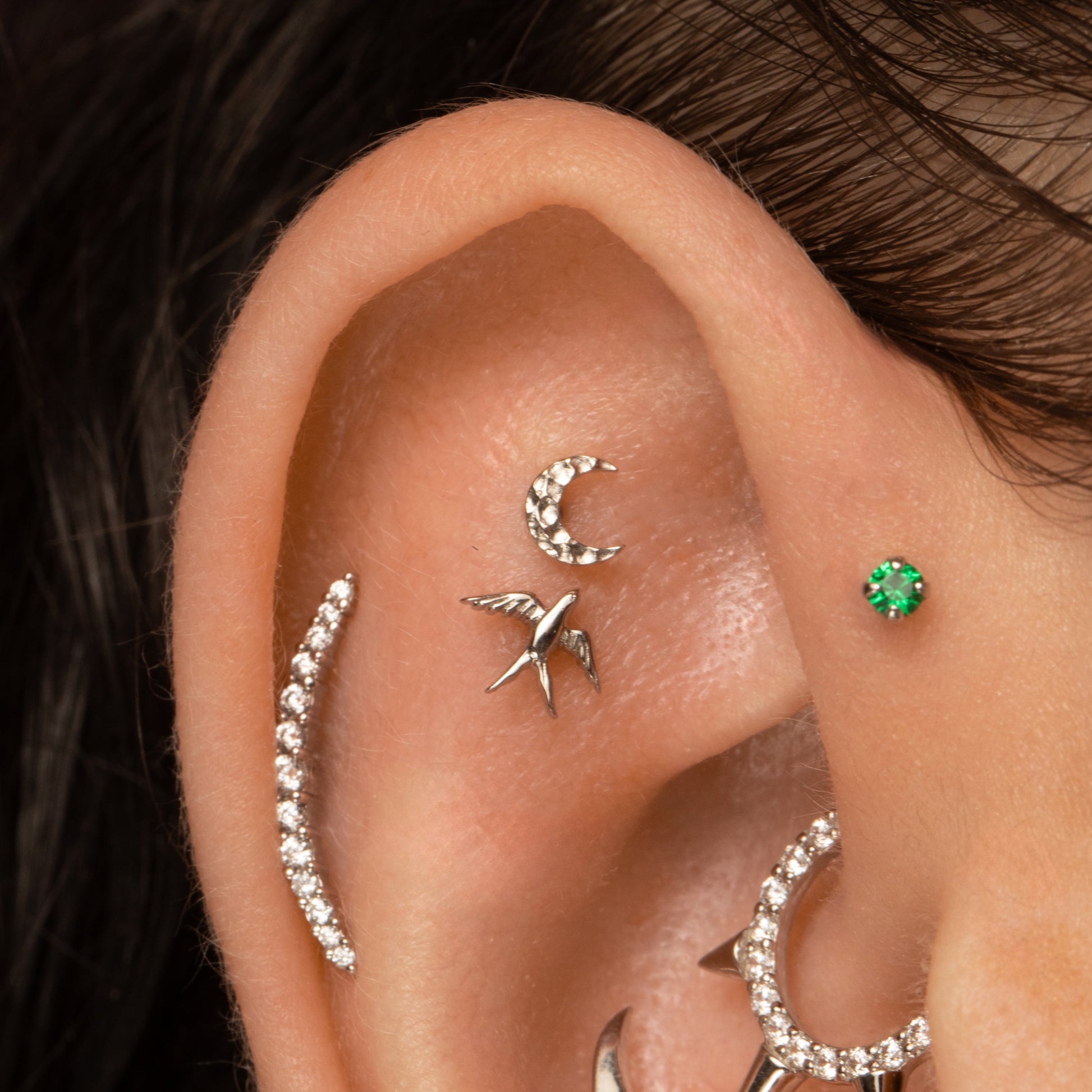 astrid miyu The twilight stacking set - 9k solid white gold flat back labret stud earring set Stacking Sets Laura Bond