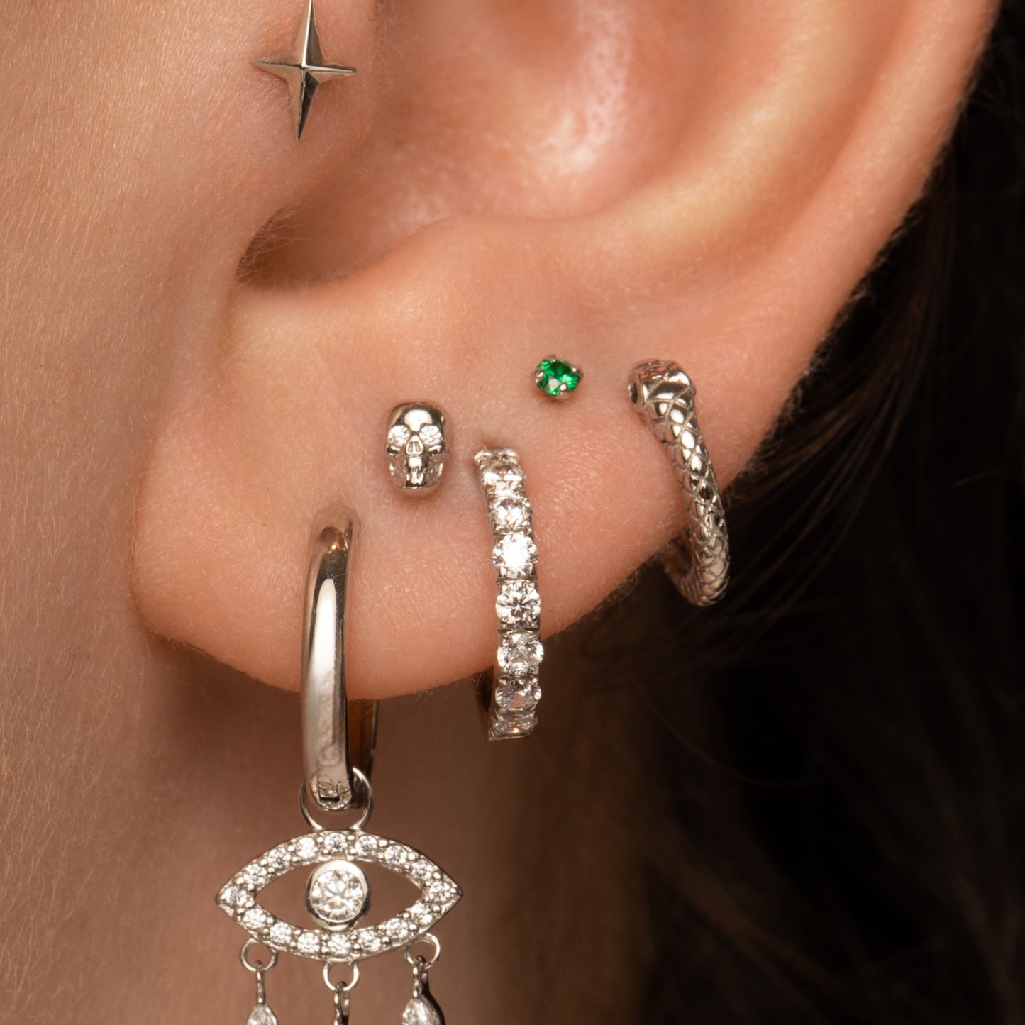 astrid miyu 9k solid white gold tiny green crystal gem 2mm flat back labret stud earring Cartilage Studs Laura Bond