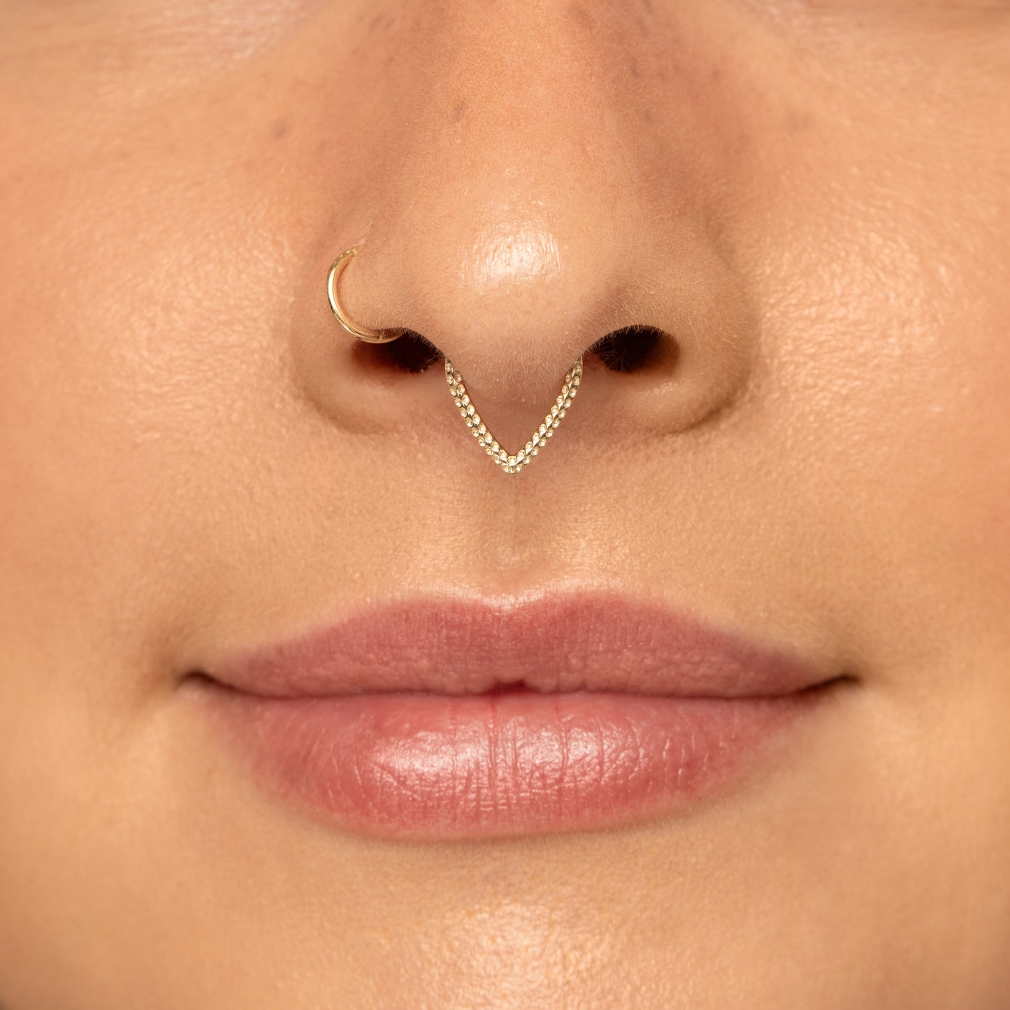astrid miyu 9k solid yellow gold Vara textured clicker hoop earring for daith or septum 8mm Huggies and Hoops Laura Bond