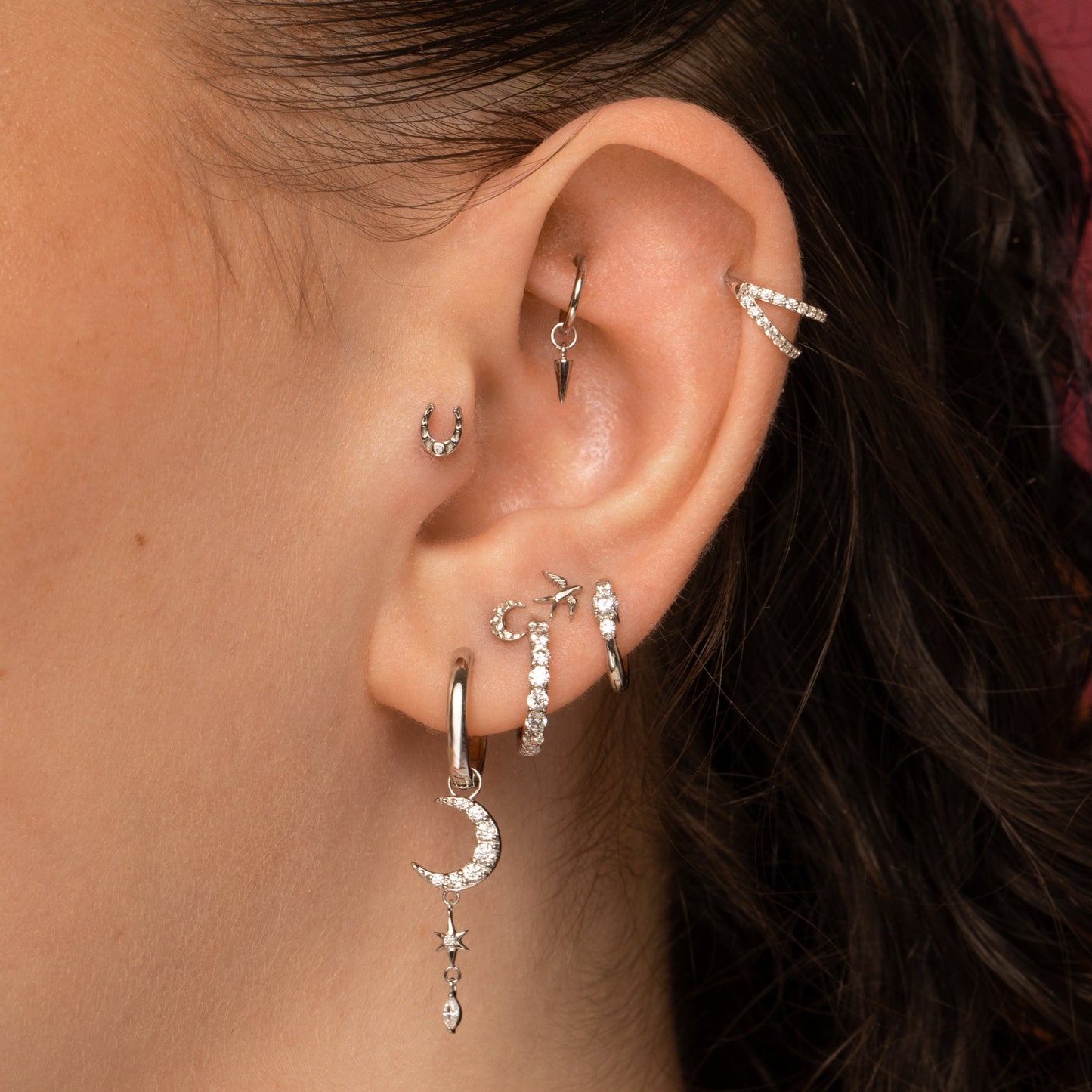 astrid miyu 14k solid white gold Lucky horseshoe flat back labret stud earring Cartilage Studs Laura Bond