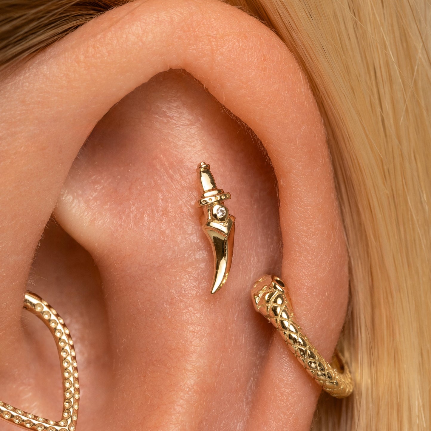 astrid miyu 9k solid yellow gold Zira curved dagger flat back labret stud earring Cartilage Studs Laura Bond