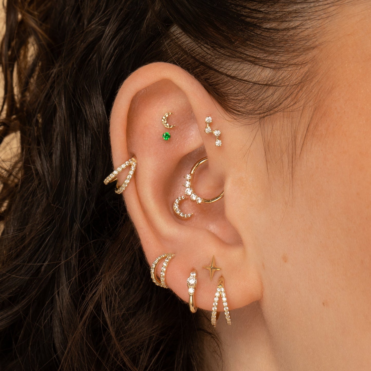 astrid miyu 9k solid yellow gold tiny green crystal gem 2mm flat back labret stud earring Cartilage Studs Laura Bond