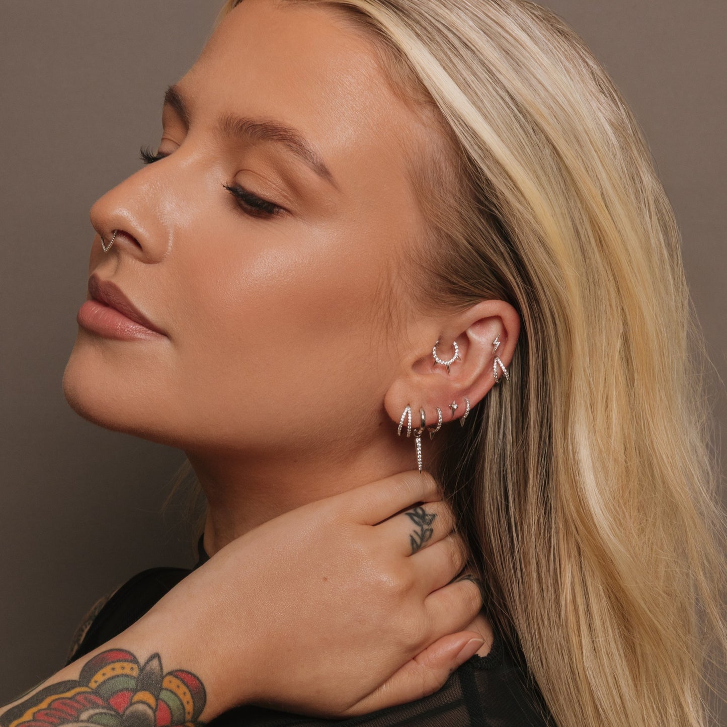 astrid miyu 14k solid white gold Flash lightning bolt flat back labret stud earring Cartilage Studs Laura Bond