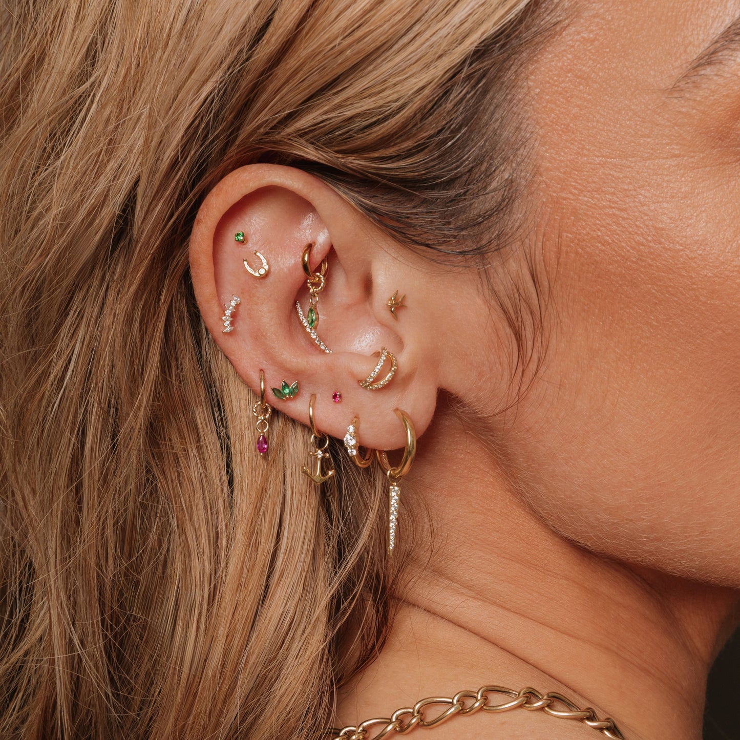 astrid miyu 9k solid yellow gold Aurora curved flat back labret stud earring Cartilage Studs Laura Bond