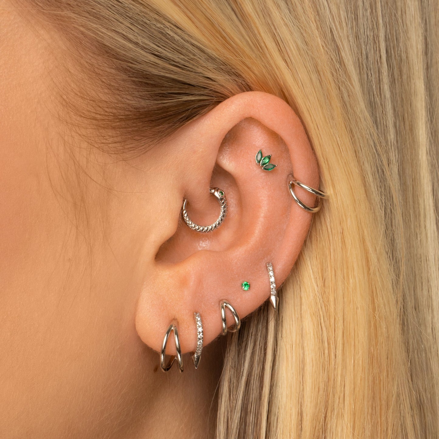 astrid miyu 14k solid white gold green lotus flat back labret stud earring Cartilage Studs Laura Bond