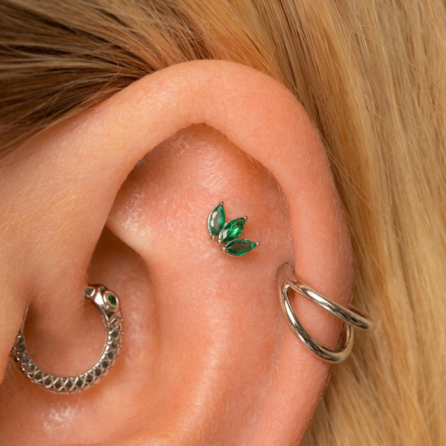 astrid miyu 14k solid white gold green lotus flat back labret stud earring Cartilage Studs Laura Bond
