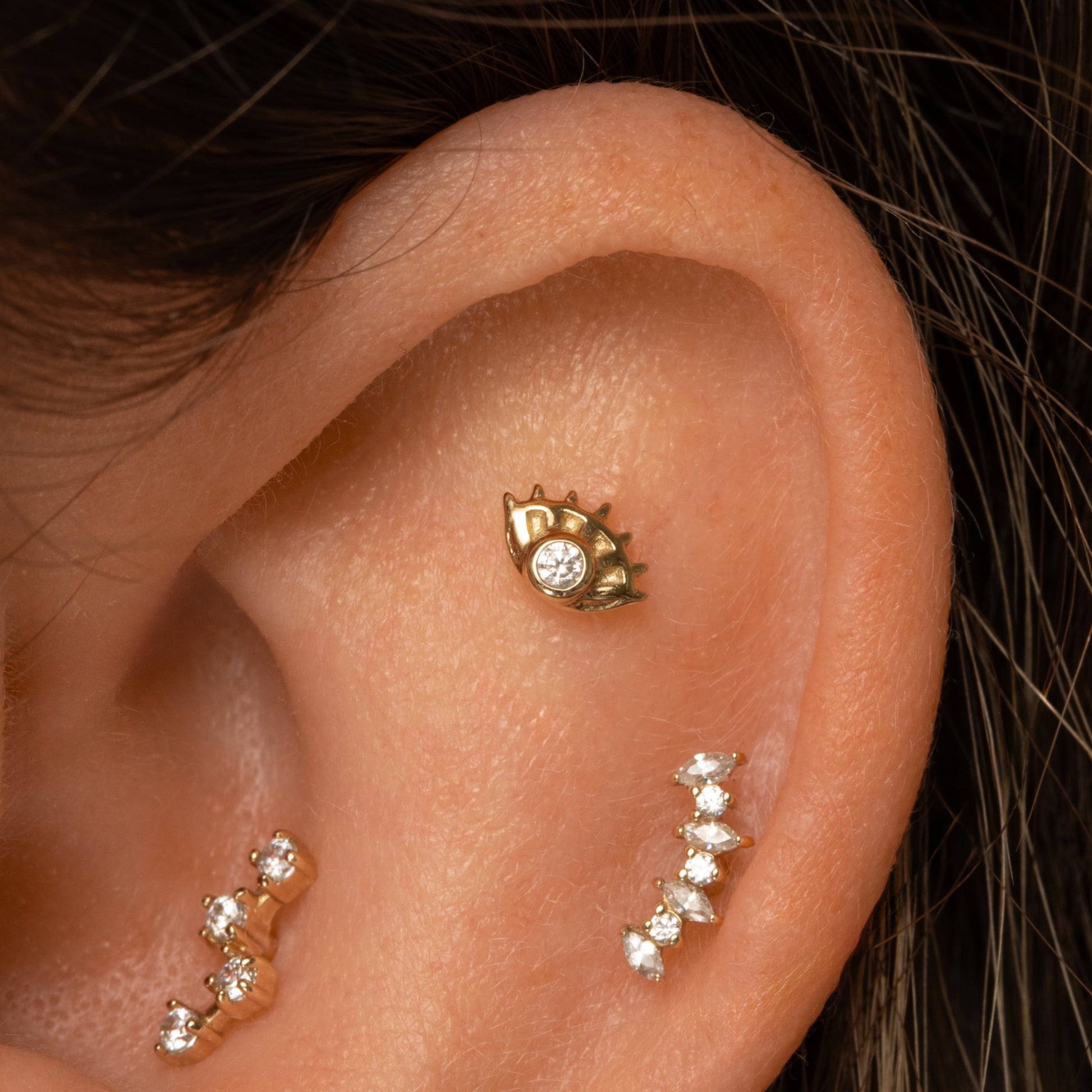 astrid miyu 14k solid yellow gold Oria eye flat back labret stud earring Cartilage Studs Laura Bond