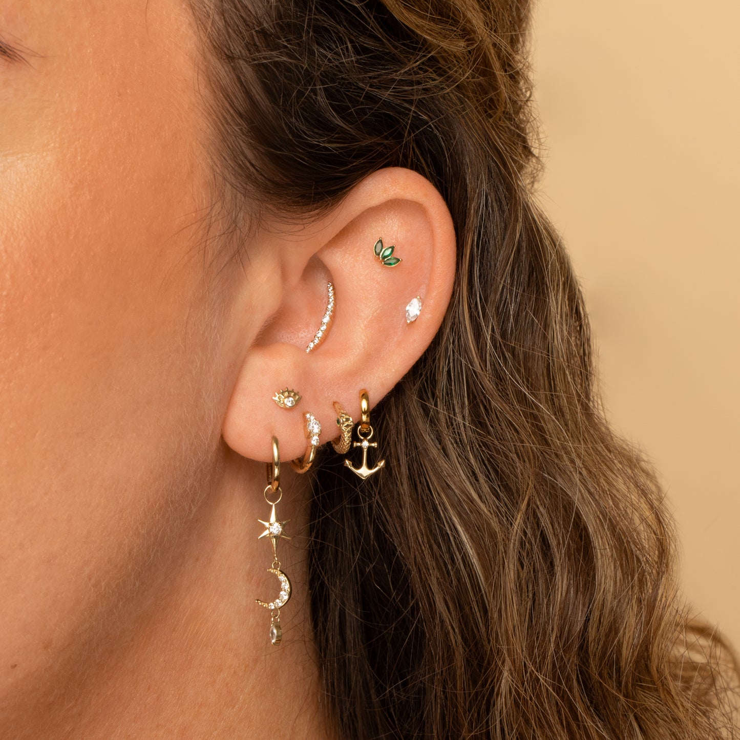 astrid miyu 9k solid yellow gold dainty three stone 8mm huggie hoop earring Huggies and Hoops Laura Bond