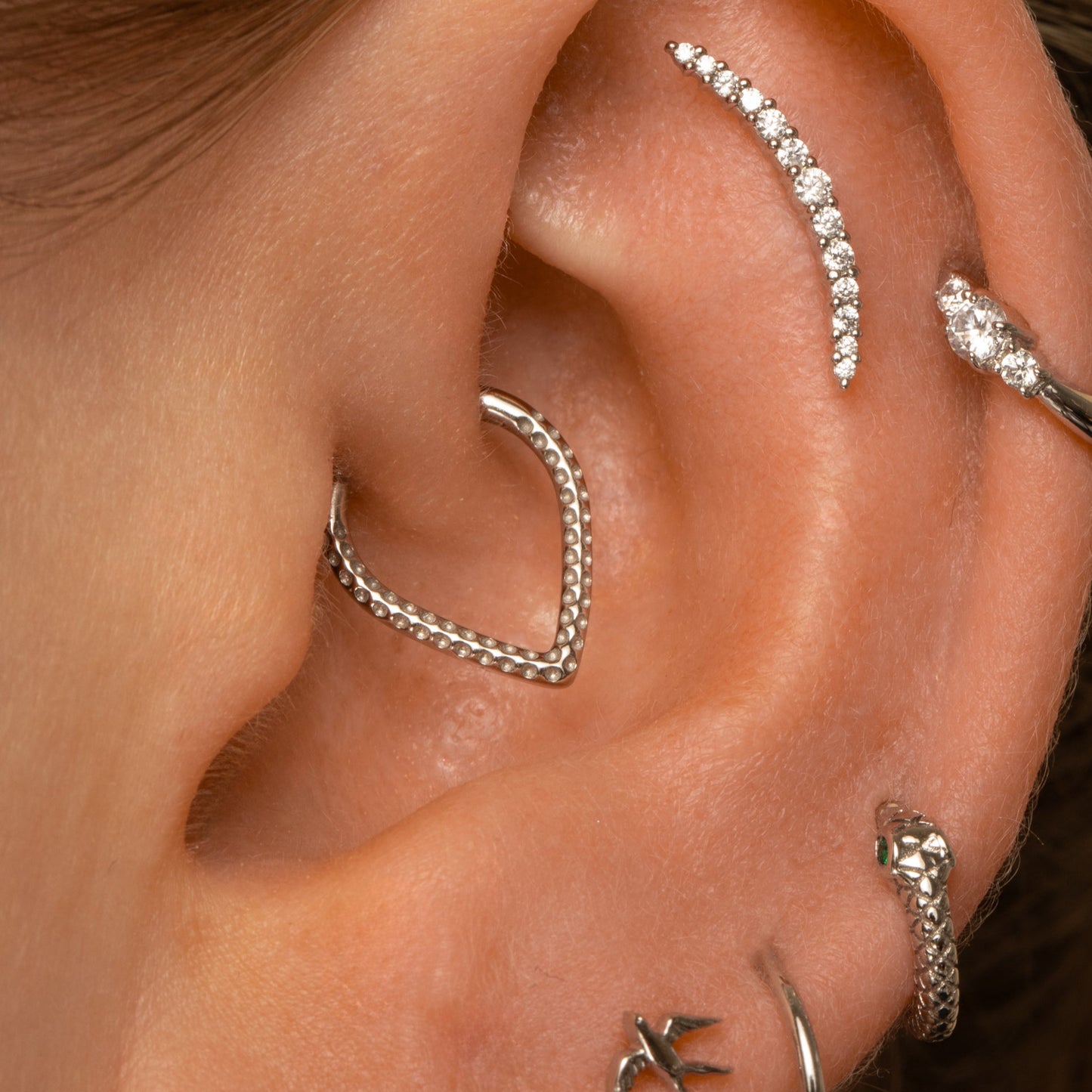 astrid miyu 9k solid white gold Vara textured clicker hoop earring for daith or septum 8mm Huggies and Hoops Laura Bond