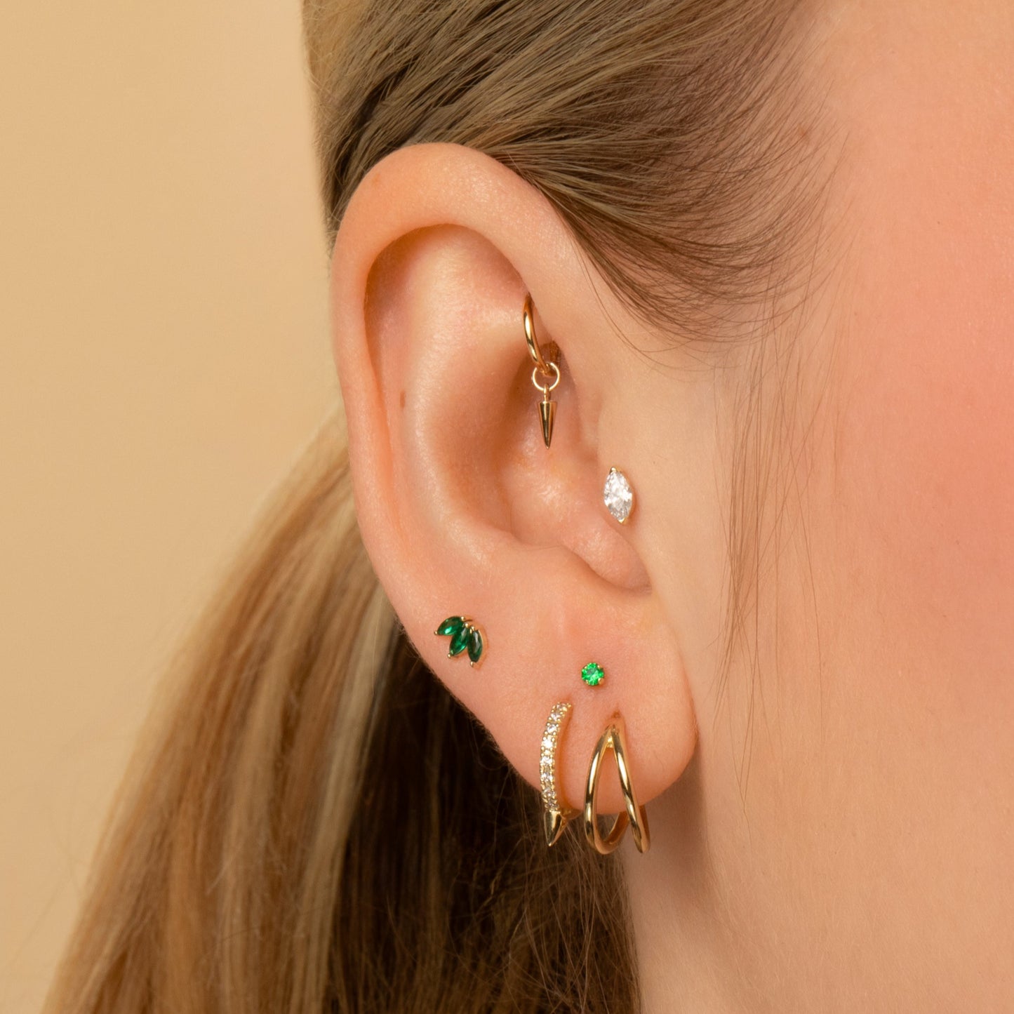 astrid miyu 9k solid yellow gold green lotus flat back labret stud earring Cartilage Studs Laura Bond