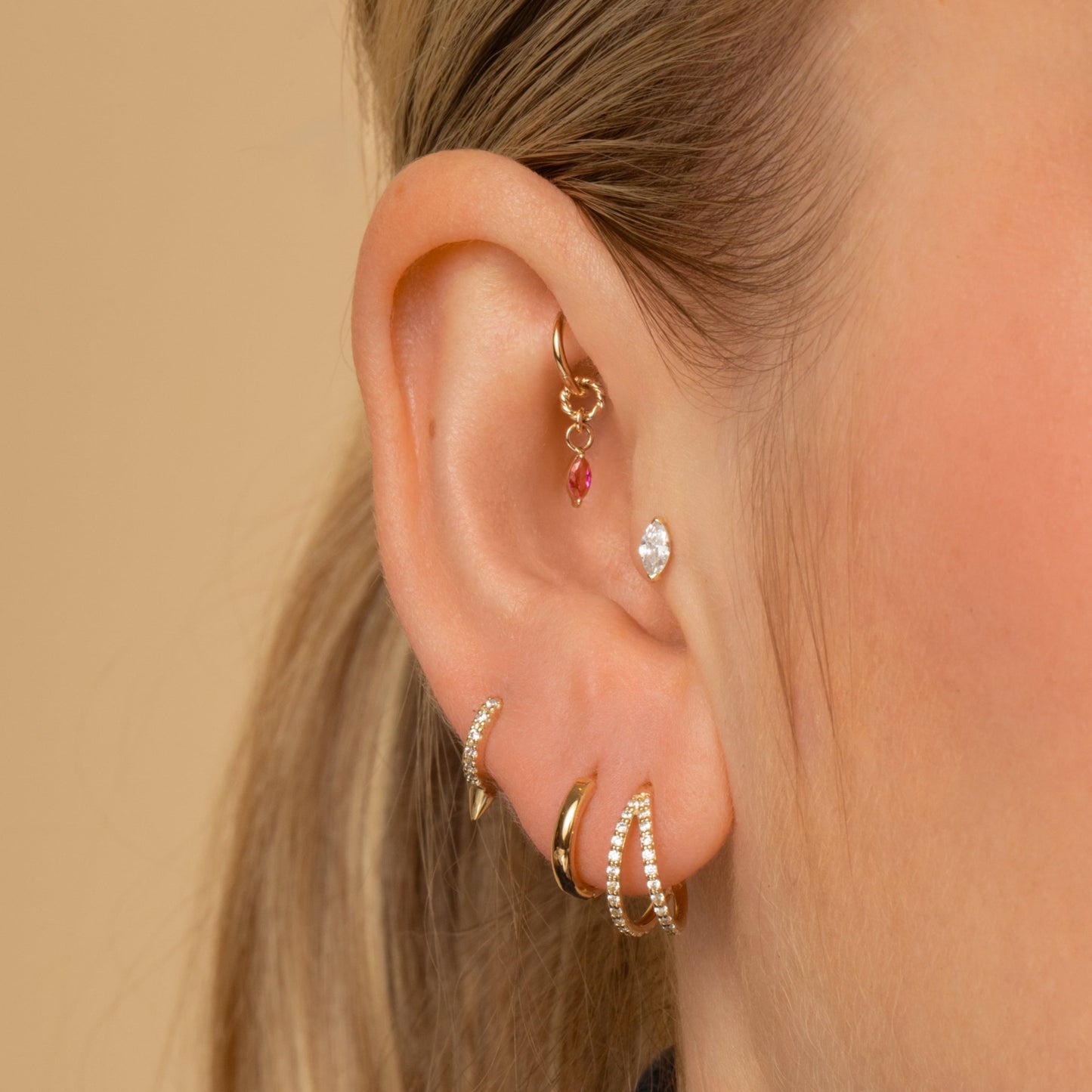 astrid miyu 9k solid yellow gold twisted Cressida red earring charm Chains and Charms Laura Bond