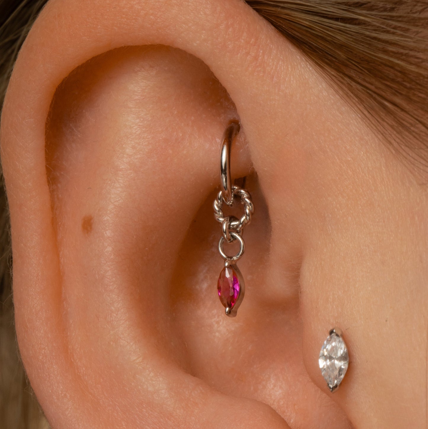 astrid miyu 9k solid white gold twisted Cressida red earring charm Chains and Charms Laura Bond