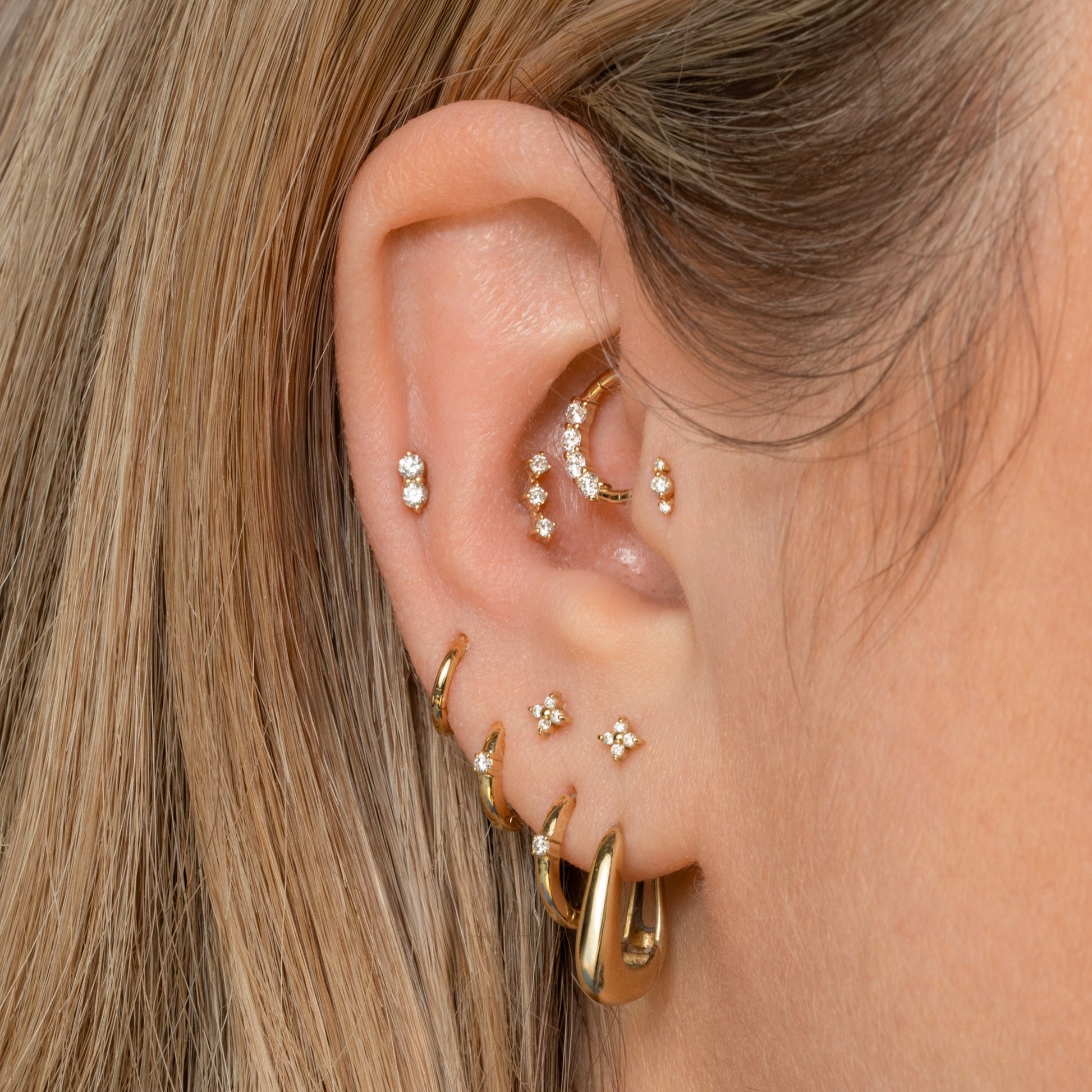 astrid miyu Diamonds by Laura Bond - 14k solid yellow gold diamond huggie hoop 8mm Huggies and Hoops Laura Bond