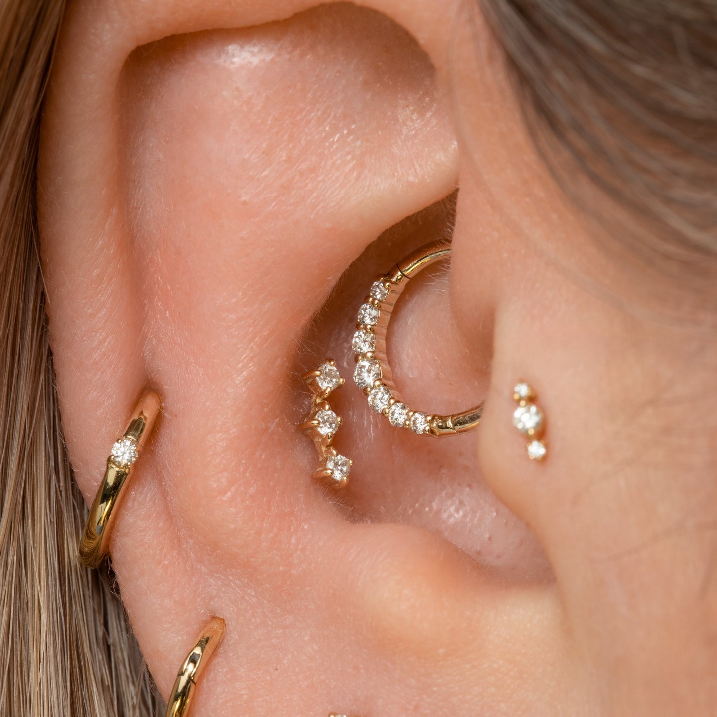Diamonds by Laura Bond - 14k solid yellow gold delicate diamond clicker hoop for daith or septum Huggies and Hoops Laura Bond Maria Tash