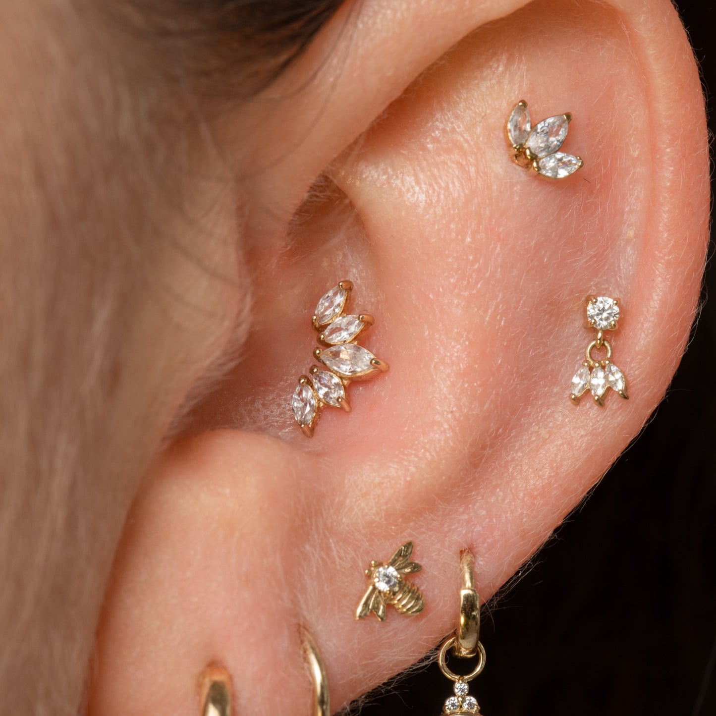 astrid miyu 14k solid yellow gold tiara flat back labret stud earring 8mm Cartilage Studs Laura Bond