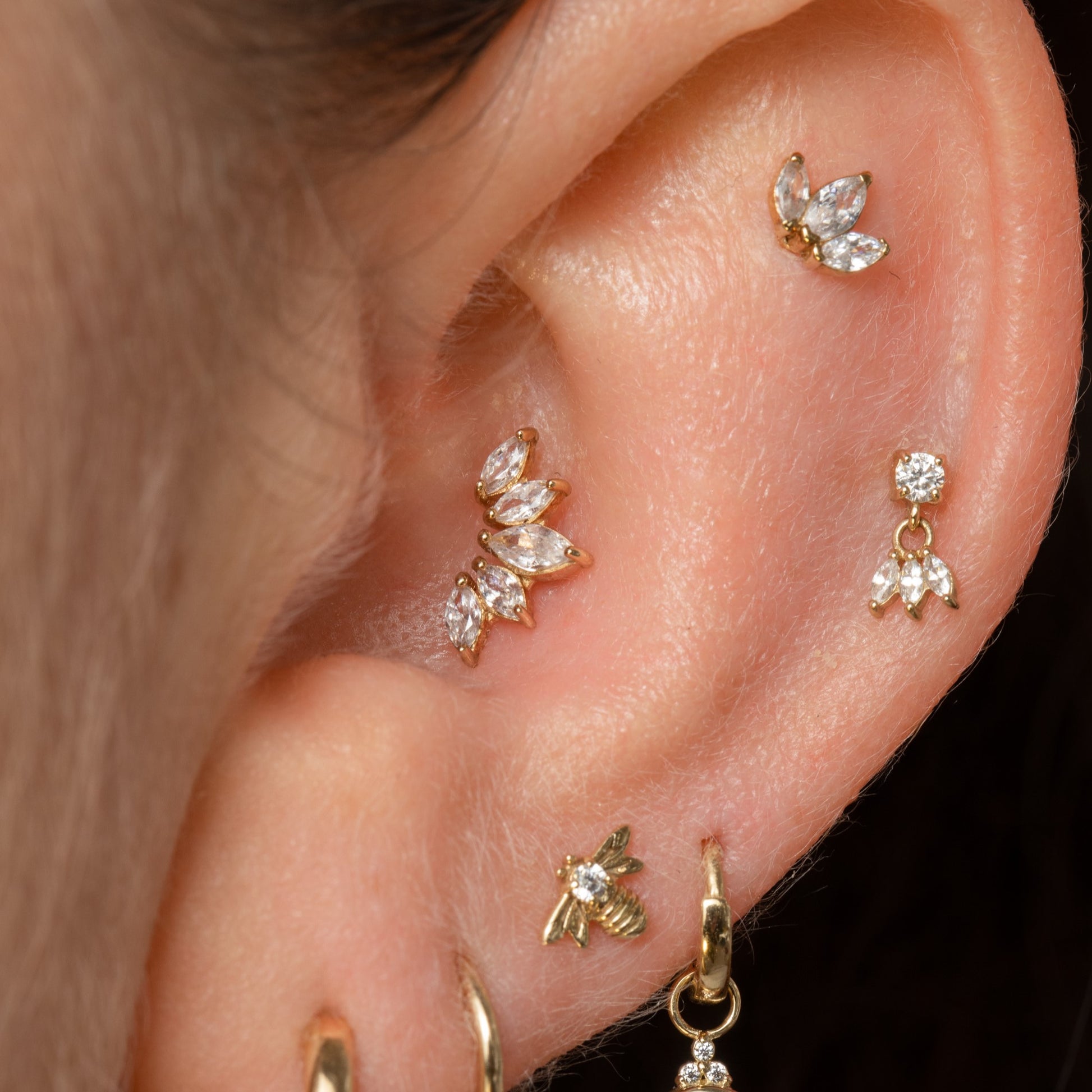 astrid miyu 14k solid yellow gold tiara flat back labret stud earring 8mm Cartilage Studs Laura Bond