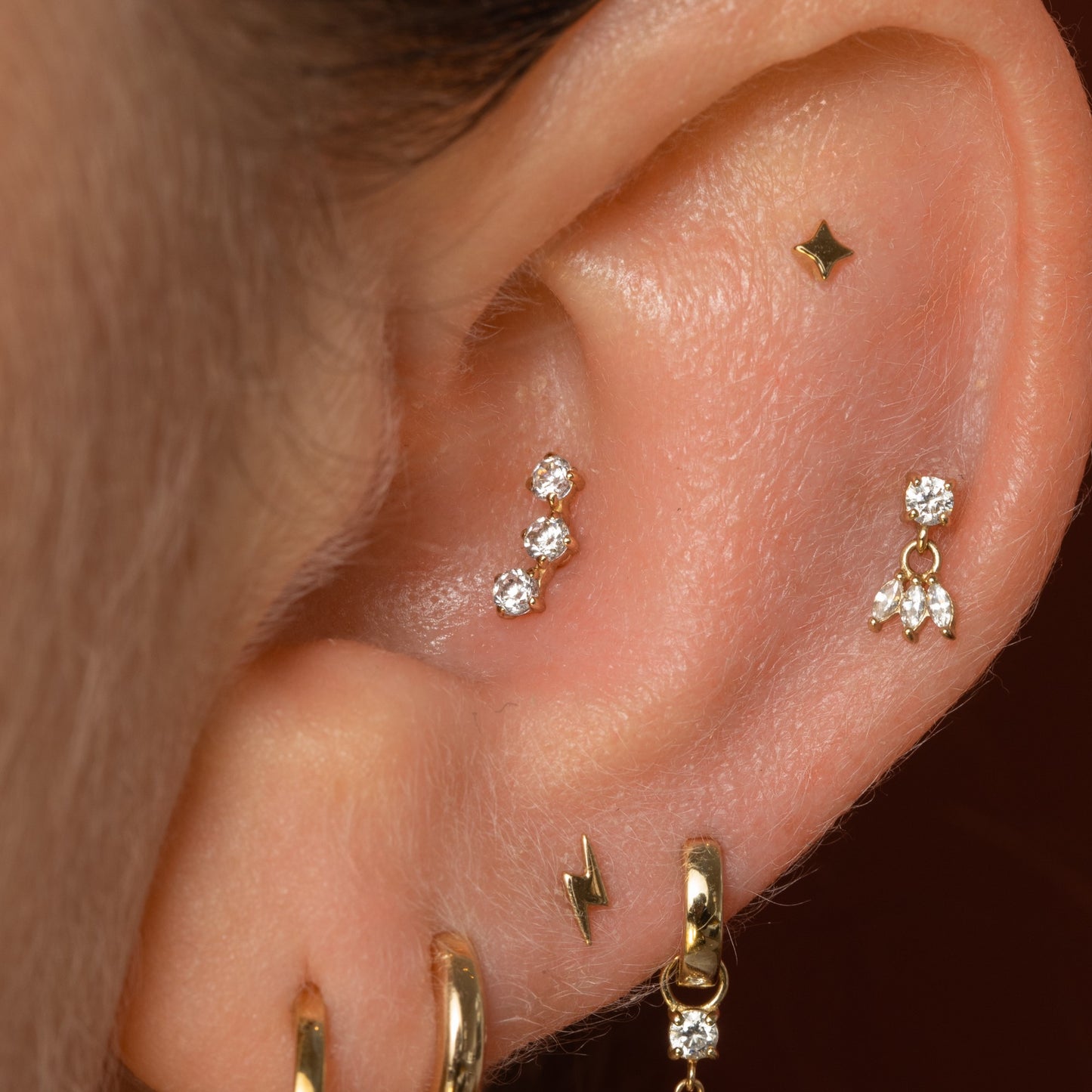 astrid miyu 14k solid yellow gold trinity crystal flat back labret stud earring 8mm Cartilage Studs Laura Bond