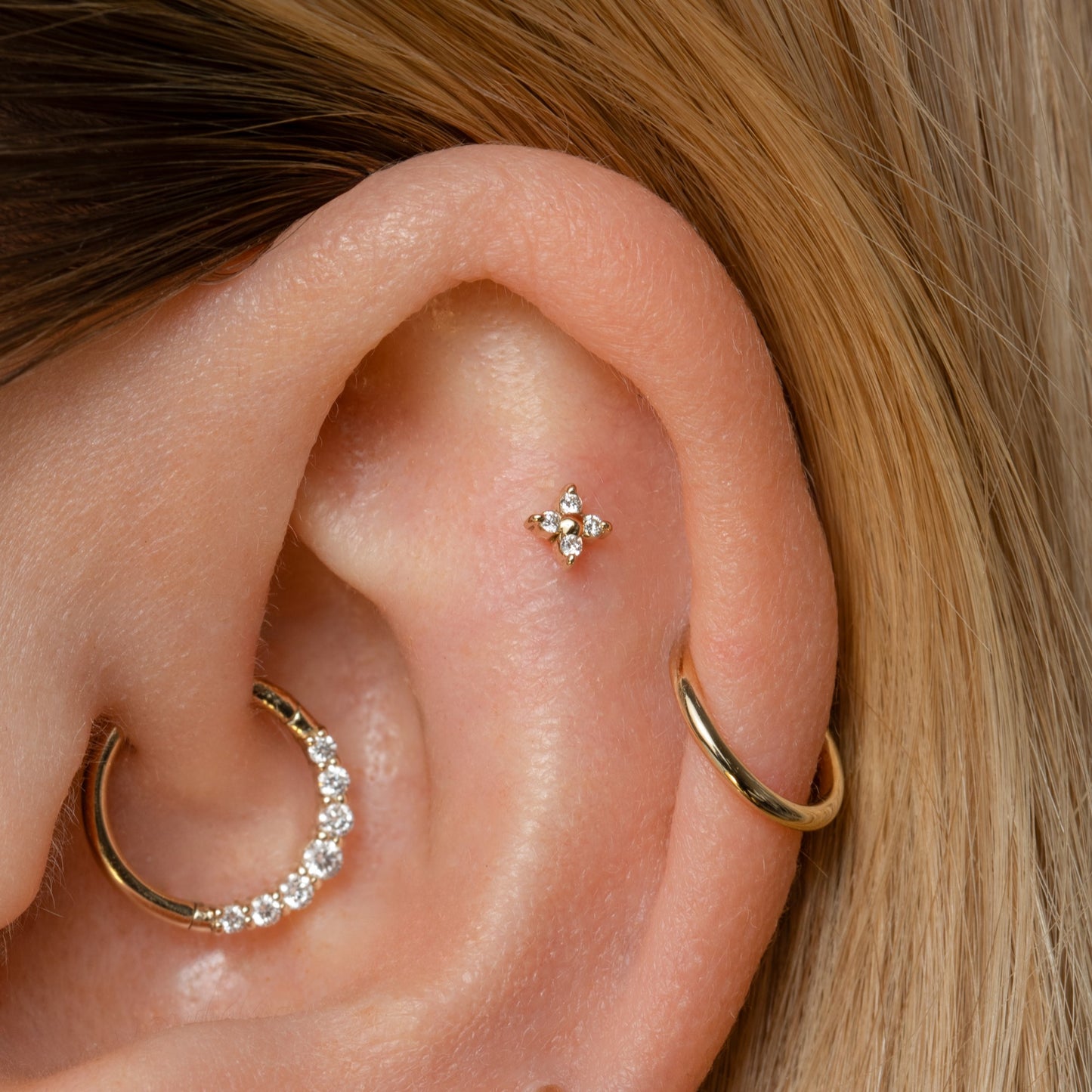 Diamonds by Laura Bond - 14k solid yellow gold Lady Luck flat back labret stud earring Cartilage Studs Laura Bond Maria Tash astrid miyu