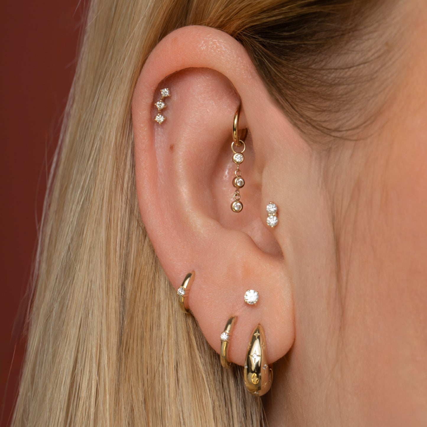 astrid miyu Diamonds by Laura Bond - 14k solid yellow gold double diamond flat back labret stud earring Cartilage Studs Laura Bond