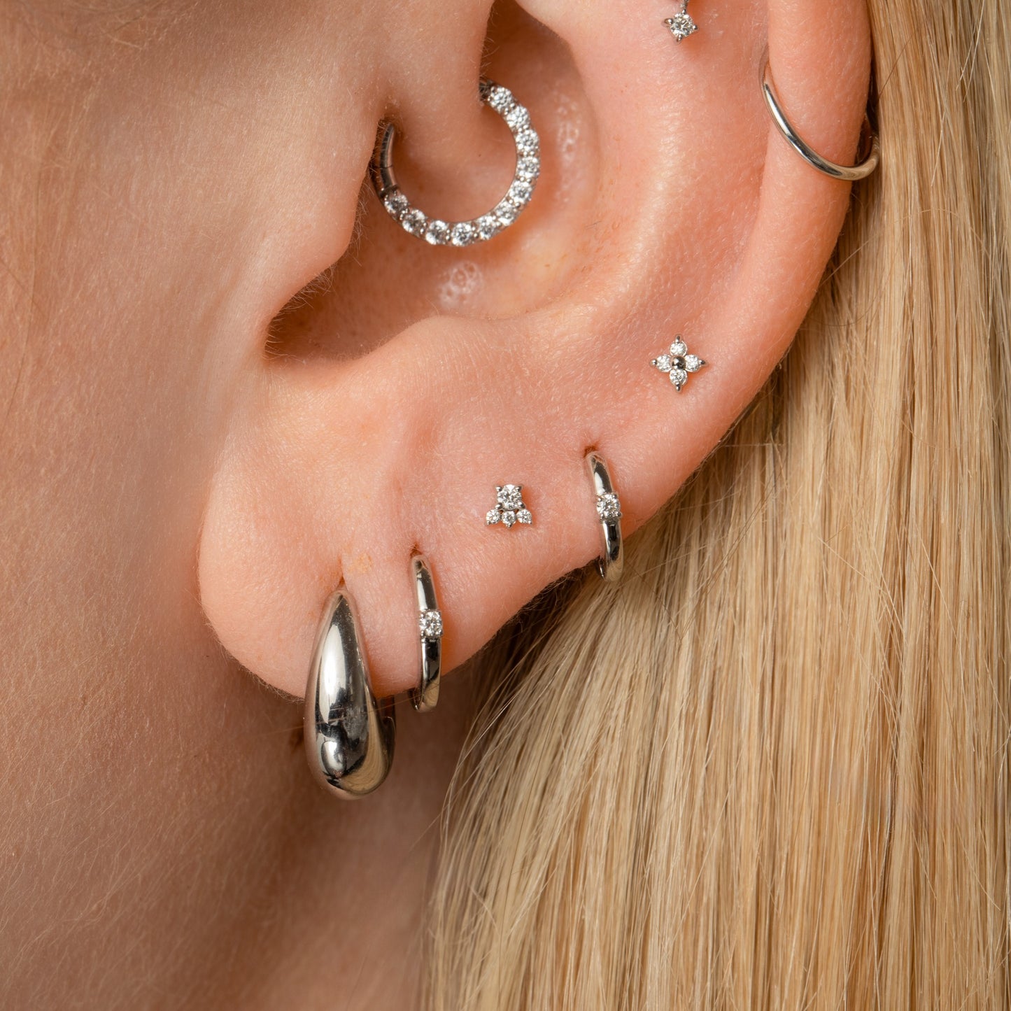 astrid miyu Diamonds by Laura Bond - 14k solid white gold diamond huggie hoop 6mm Huggies and Hoops Laura Bond