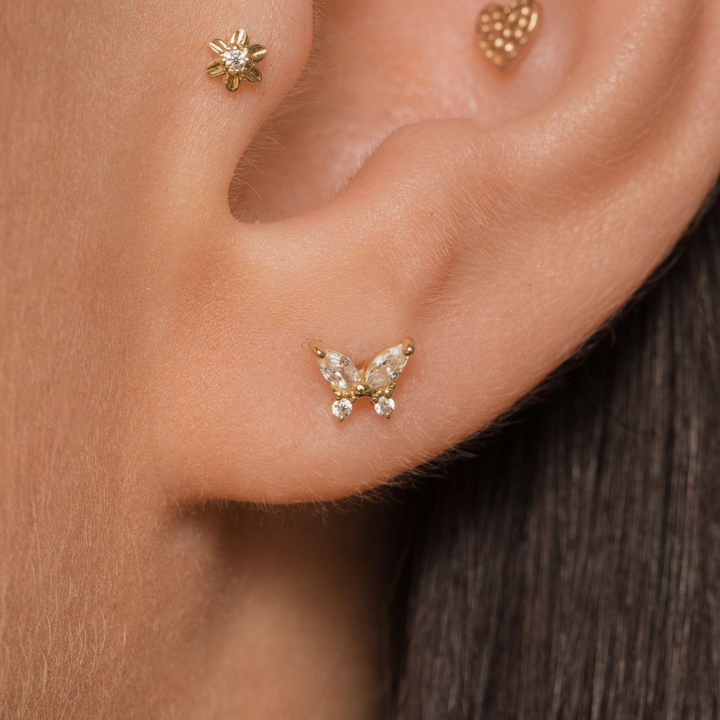 astrid miyu 9k solid yellow gold tiny butterfly flat back labret stud earring 6mm Cartilage Studs Laura Bond