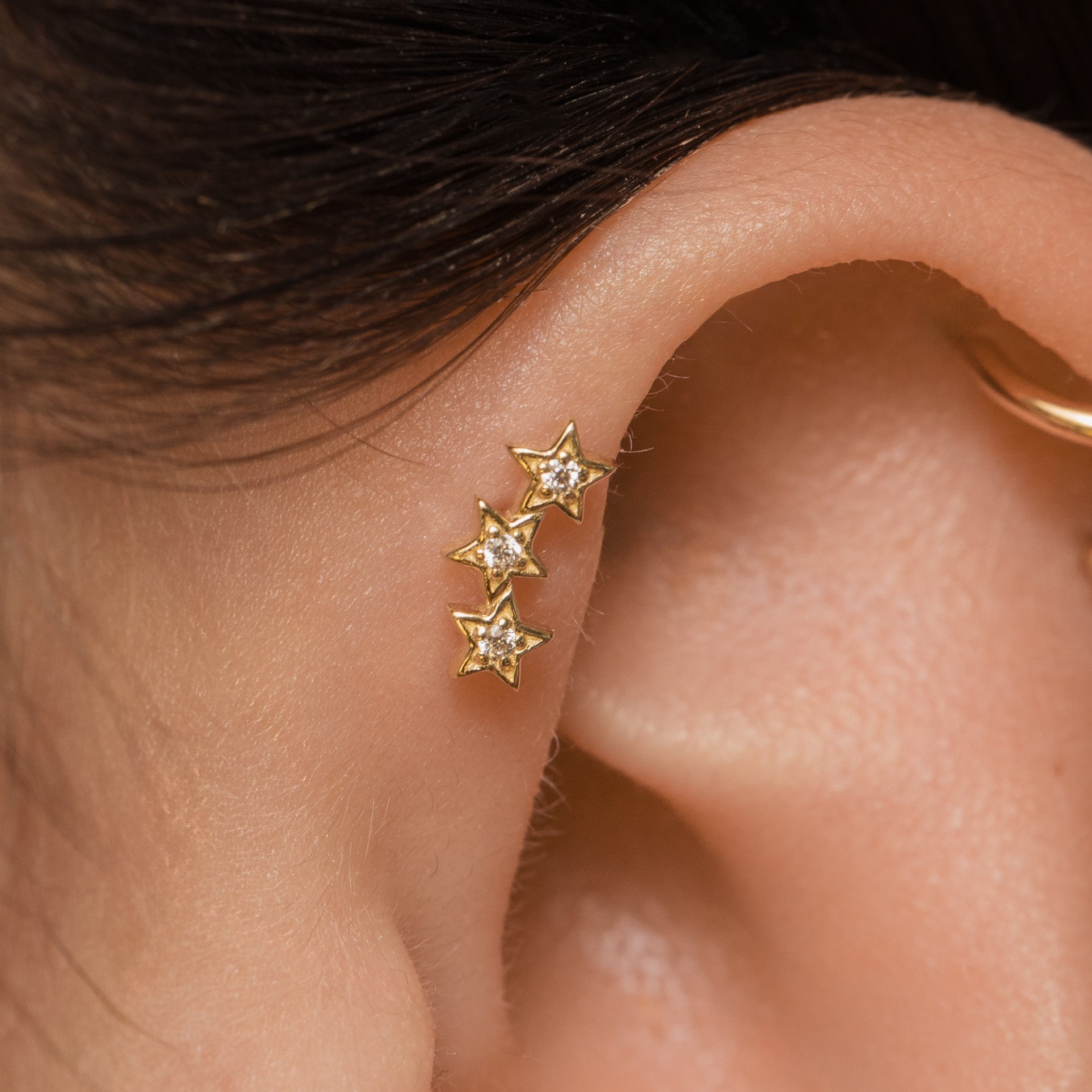 astrid miyu 14k solid yellow gold etoiles flat back labret stud earring 8mm Laura Bond