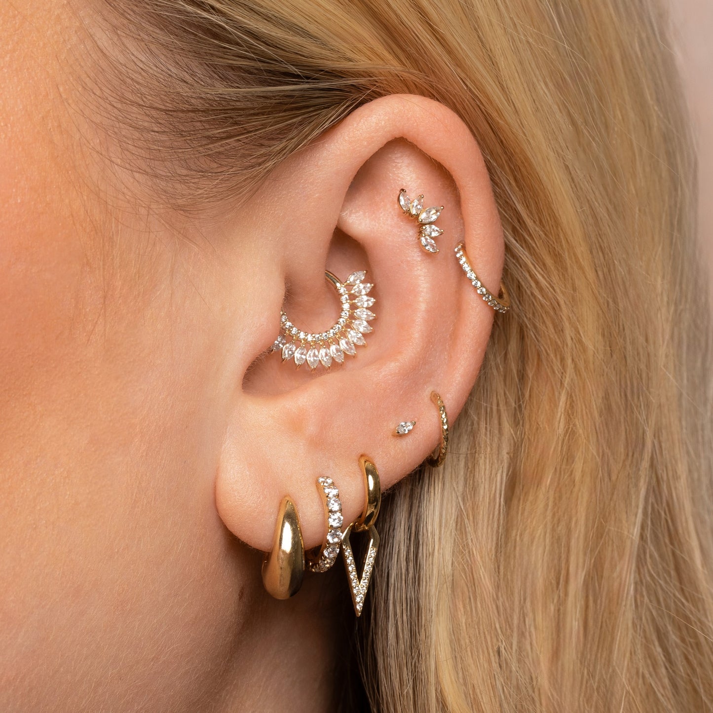 9k solid yellow gold tiny marquise flat back labret stud earring 6mm Cartilage Studs Laura Bond Maria Tash astrid miyu