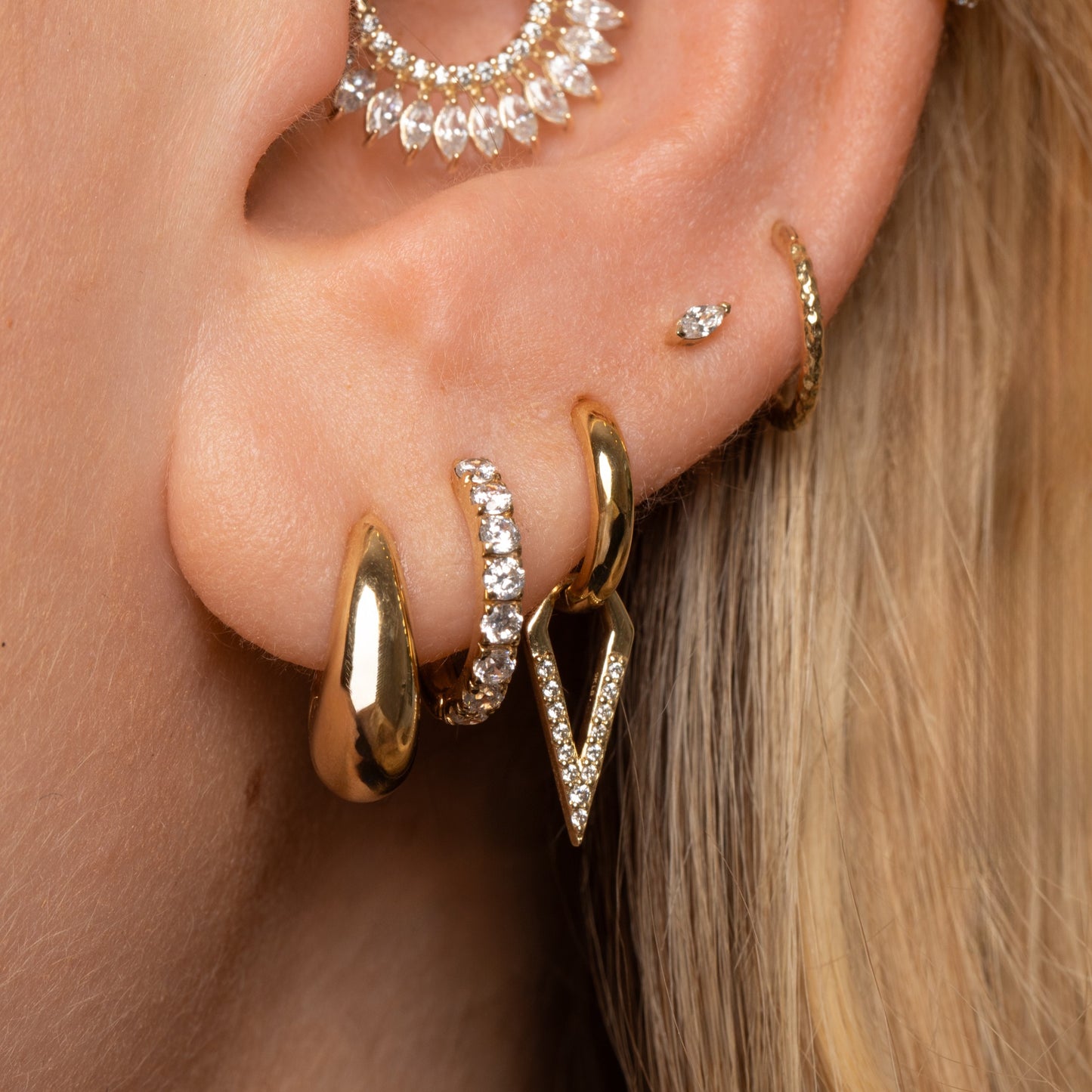9k solid yellow gold tiny marquise flat back labret stud earring 6mm Cartilage Studs Laura Bond Maria Tash astrid miyu