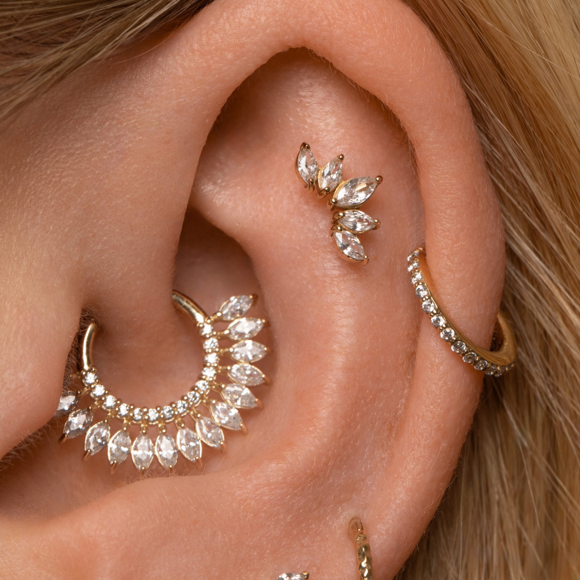 astrid miyu 14k solid yellow gold tiara flat back labret stud earring 8mm Cartilage Studs Laura Bond