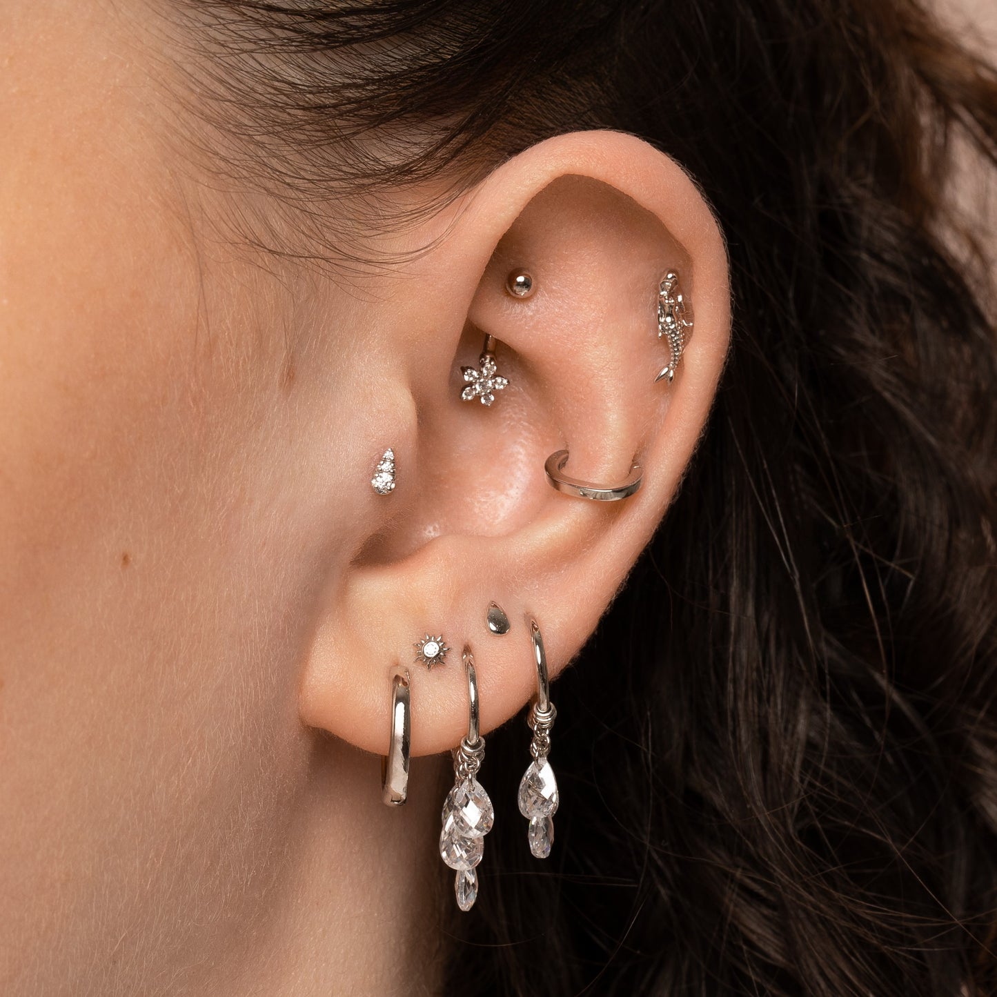 astrid miyu 14k solid white gold mermaid flat back labret stud earring 8mm (left) Cartilage Studs Laura Bond