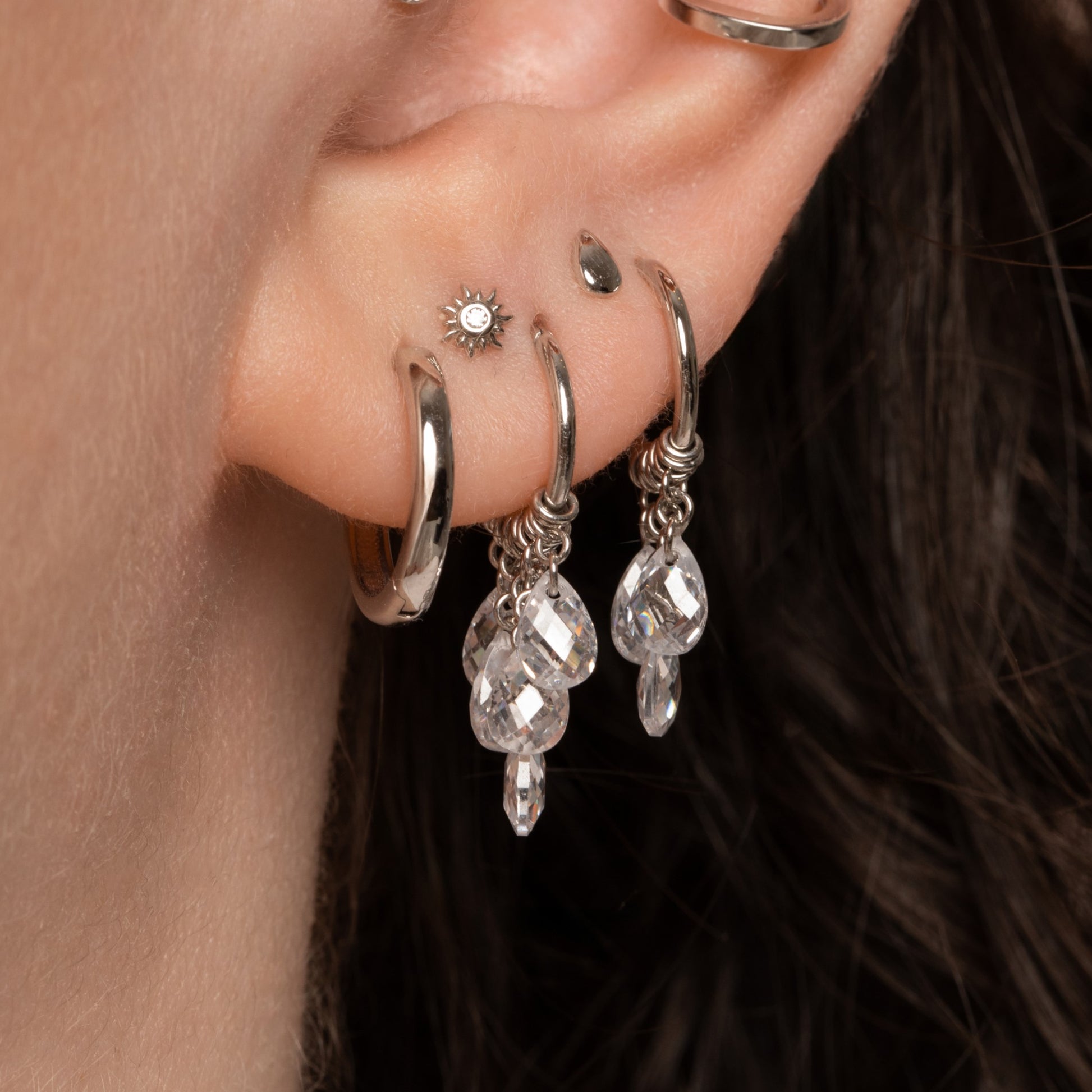 astrid miyu 9k solid white gold Pure Shores 5 crystal charm clicker hoop earring 8mm Huggies and Hoops Laura Bond