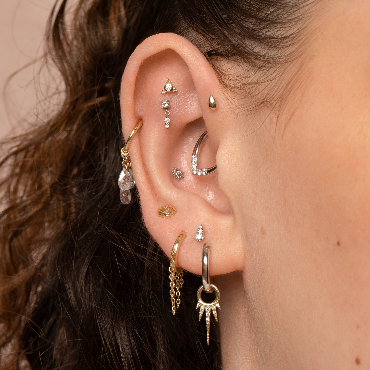 astrid miyu 14k solid yellow gold Beaded Gem flat back labret stud earring Cartilage Studs Laura Bond