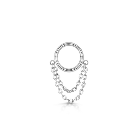 9k solid white gold 6mm double chain clicker hoop earring
