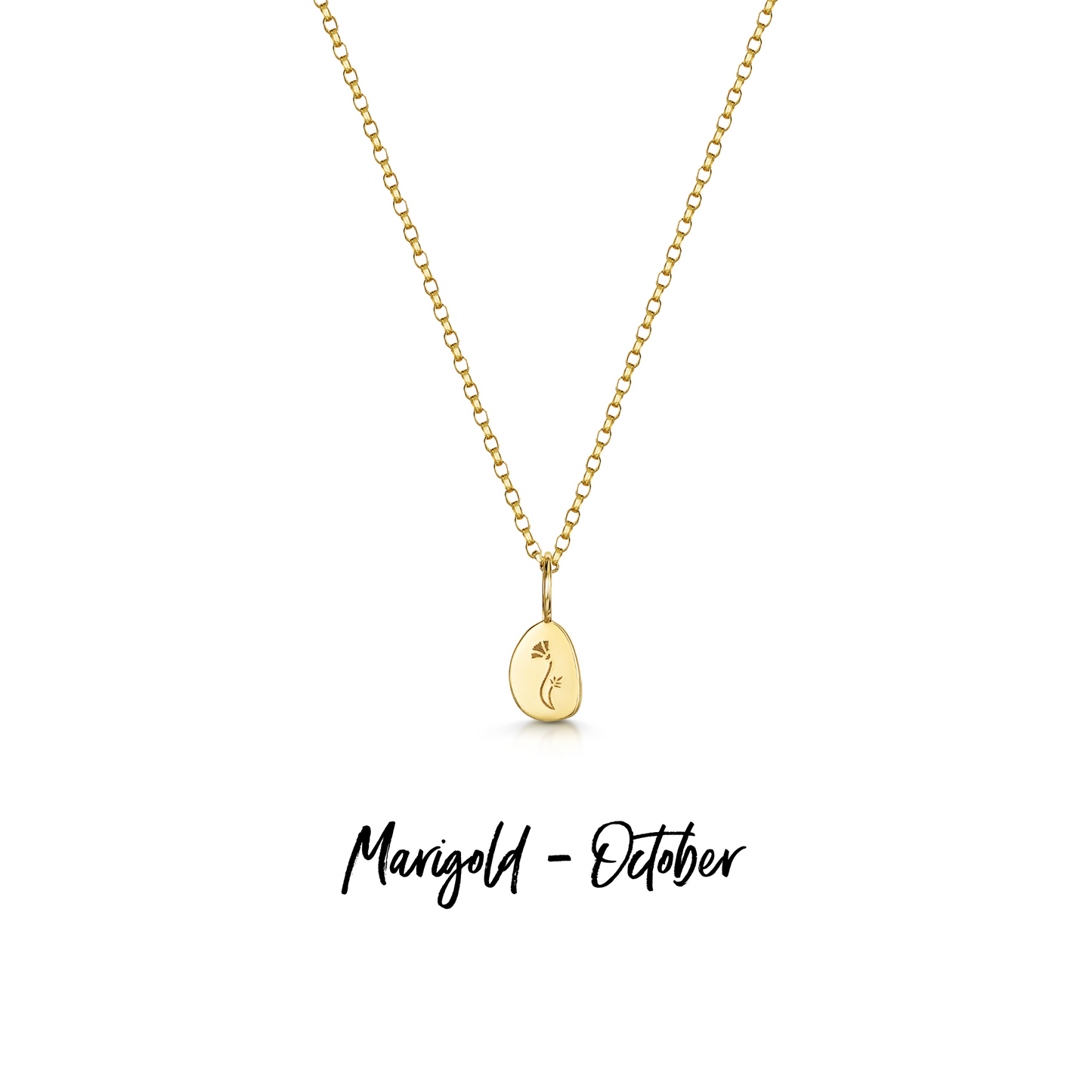 9k solid yellow gold tiny birth flower pebble necklace pendant