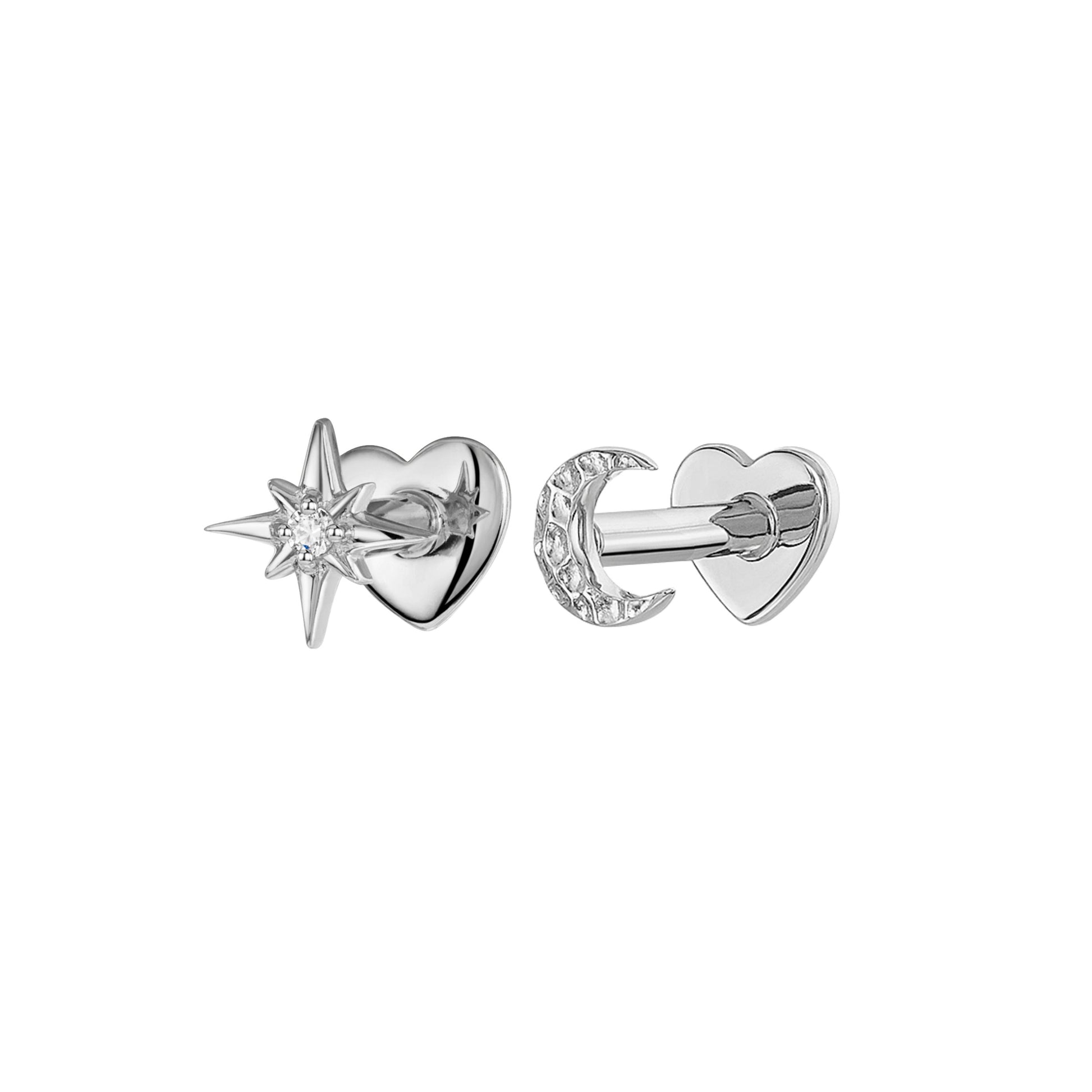 astrid miyu The twilight stacking set - 9k solid white gold flat back labret stud earring set Stacking Sets Laura Bond
