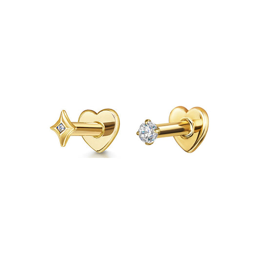 astrid miyu The tiny twinkle stacking set - 9k solid yellow gold flat back labret stud earring set Stacking Sets Laura Bond
