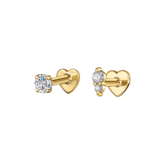 astrid miyu The Elara stacking set - 9k solid yellow gold flat back labret stud earring set Stacking Sets Laura Bond