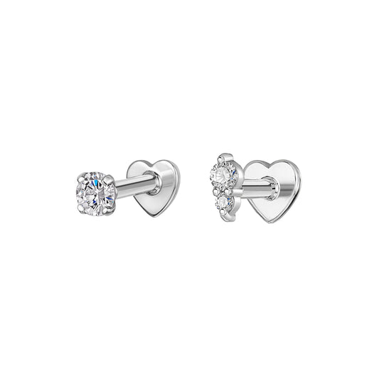 astrid miyu The Elara stacking set - 9k solid white gold flat back labret stud earring set Stacking Sets Laura Bond