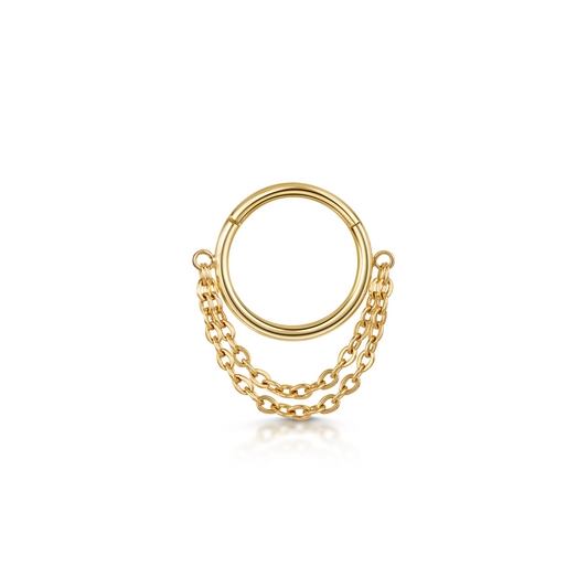 9k solid yellow gold 8mm double chain clicker hoop earring