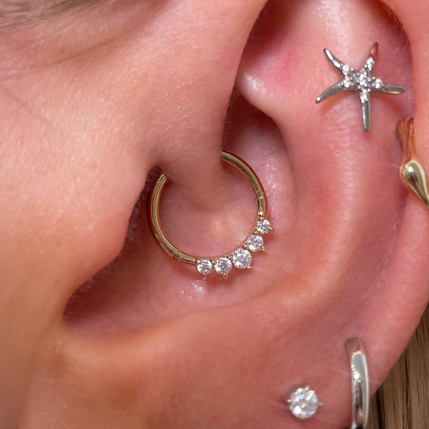 14k solid yellow gold Tiara clicker hoop for daith or septum Huggies and Hoops Laura Bond Maria Tash astrid miyu