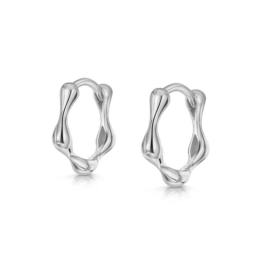 astrid miyu 9k solid white gold Wave huggie hoop earring pair 8mm Earring Pairs Laura Bond