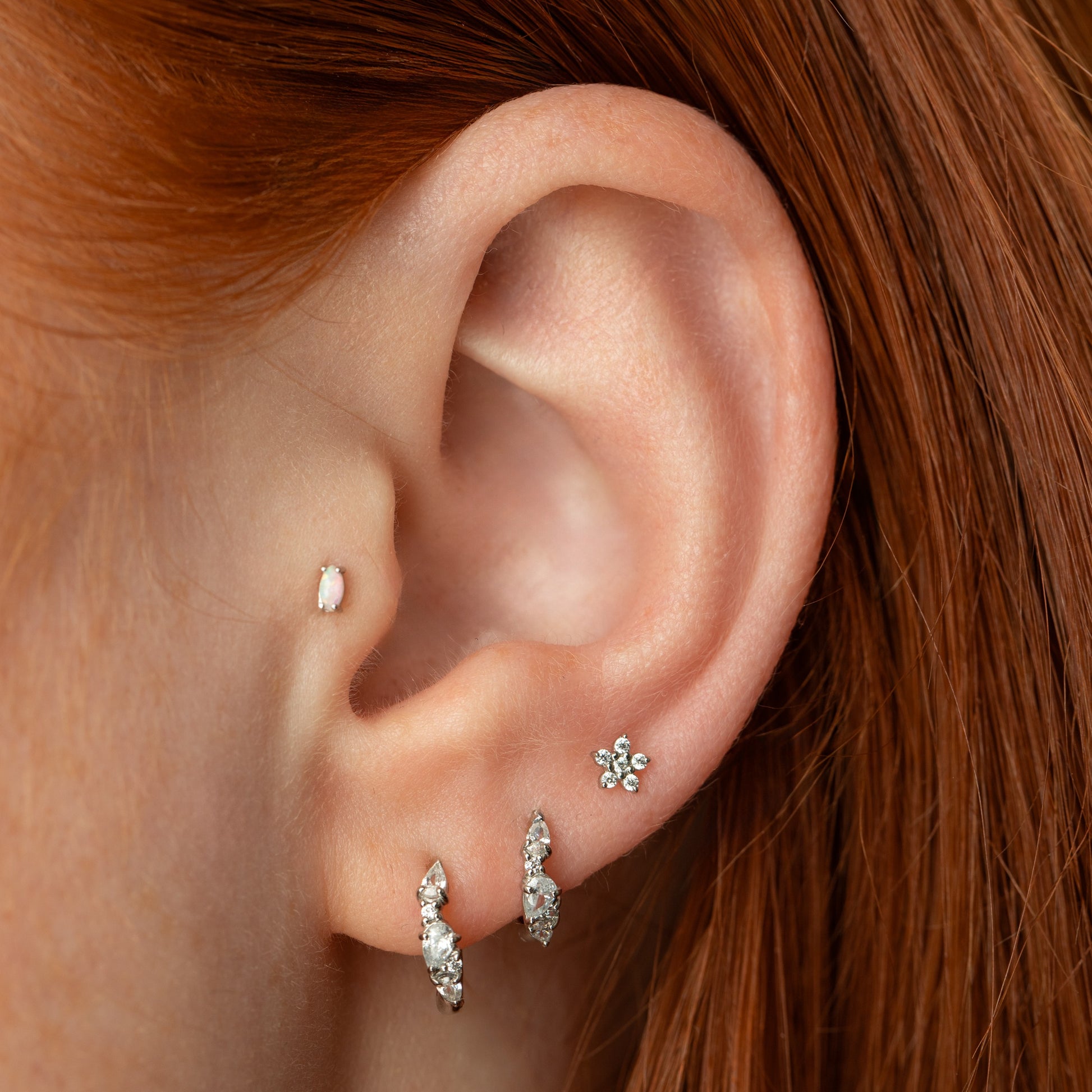 astrid miyu 14k solid white gold dainty Daisy flat back labret stud earring Cartilage Studs Laura Bond