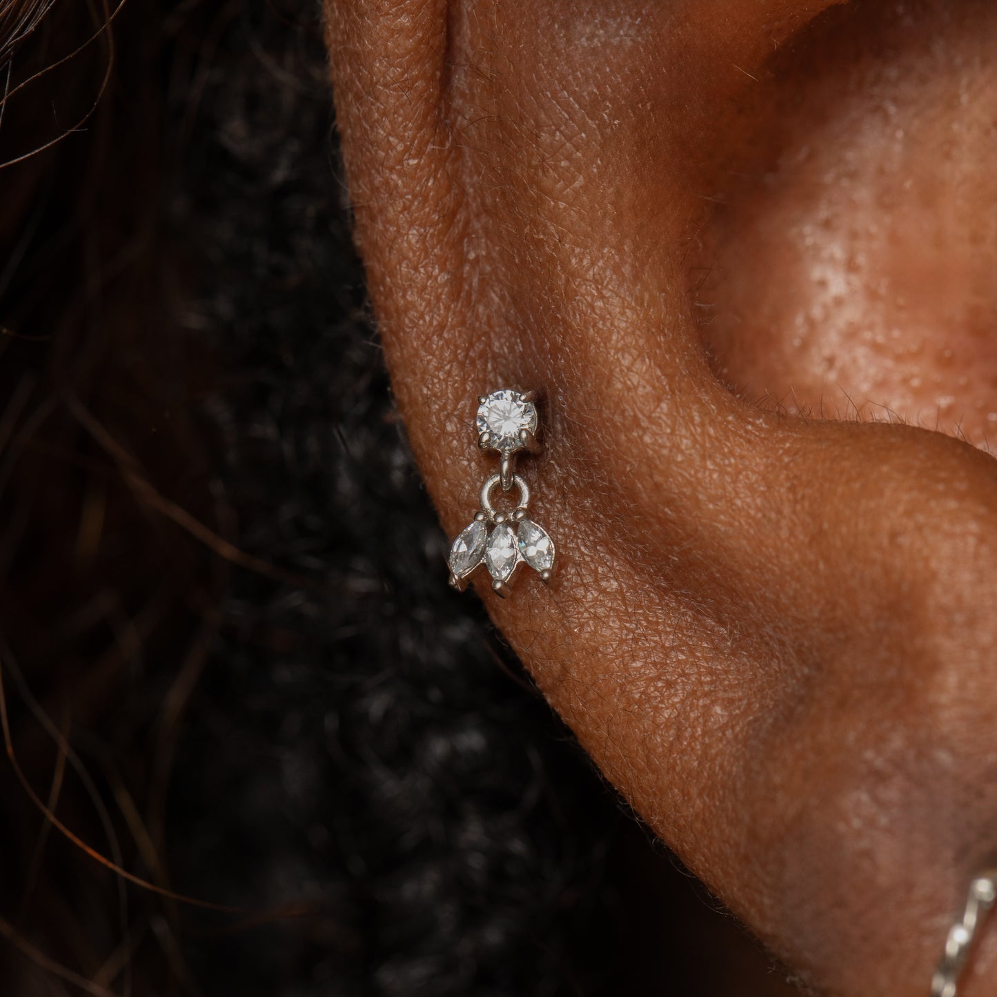 14k solid white gold lotus charm flat back labret stud earring Cartilage Studs Laura Bond Maria Tash