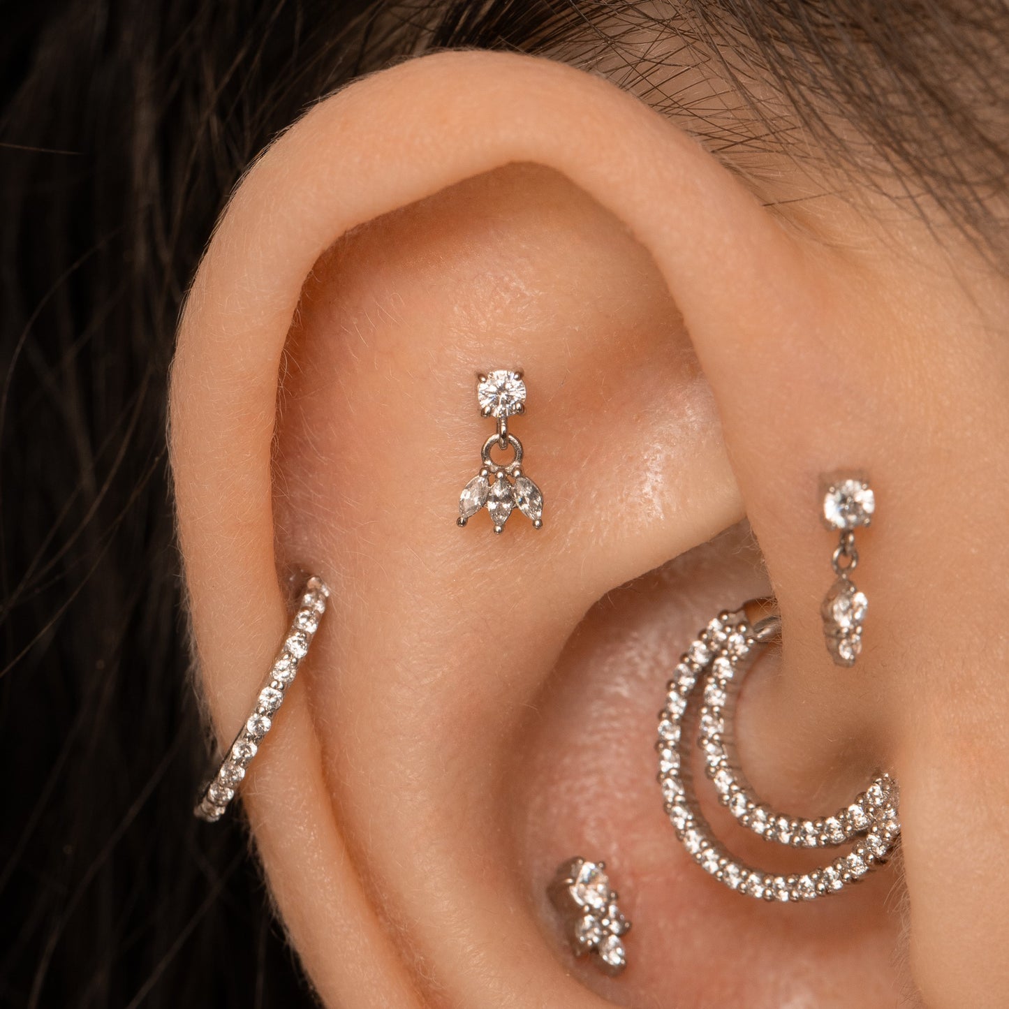14k solid white gold lotus charm flat back labret stud earring Cartilage Studs Laura Bond Maria Tash