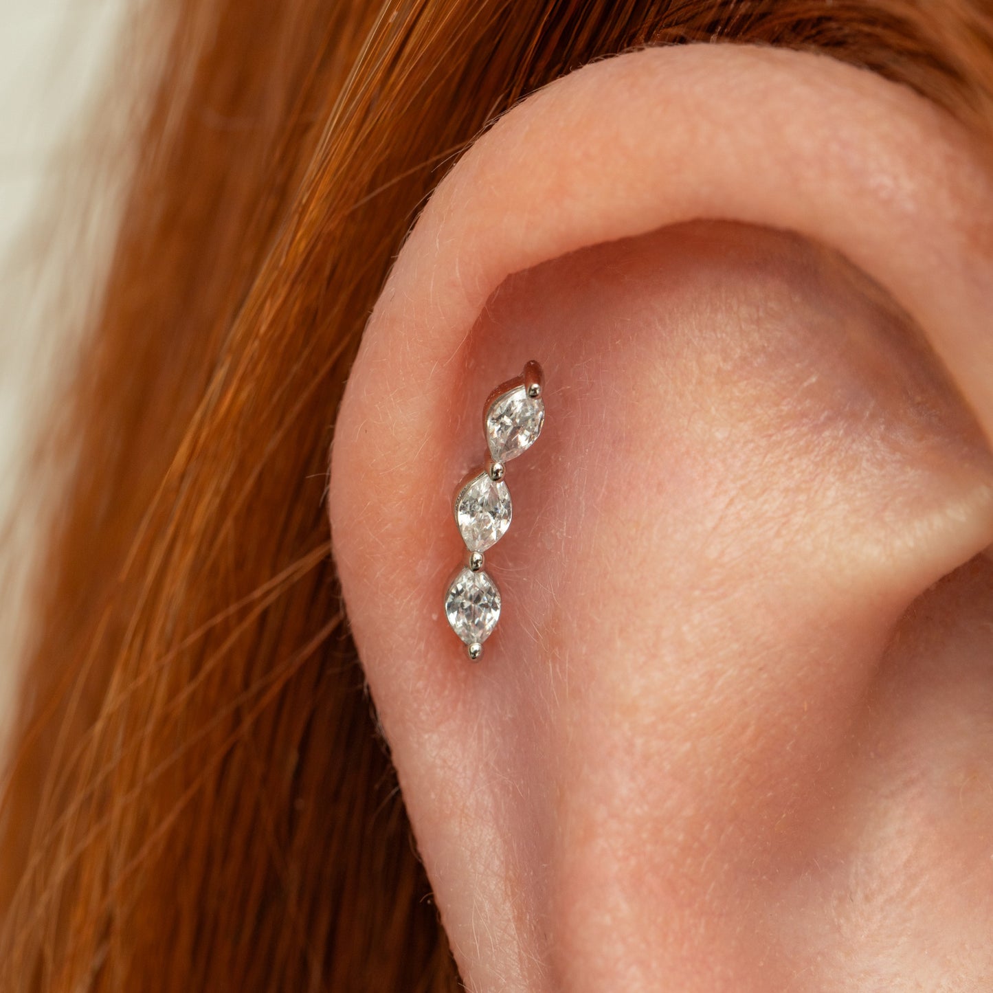 9k solid white gold marquise trinity flat back labret stud earring Cartilage Studs Laura Bond Maria Tash