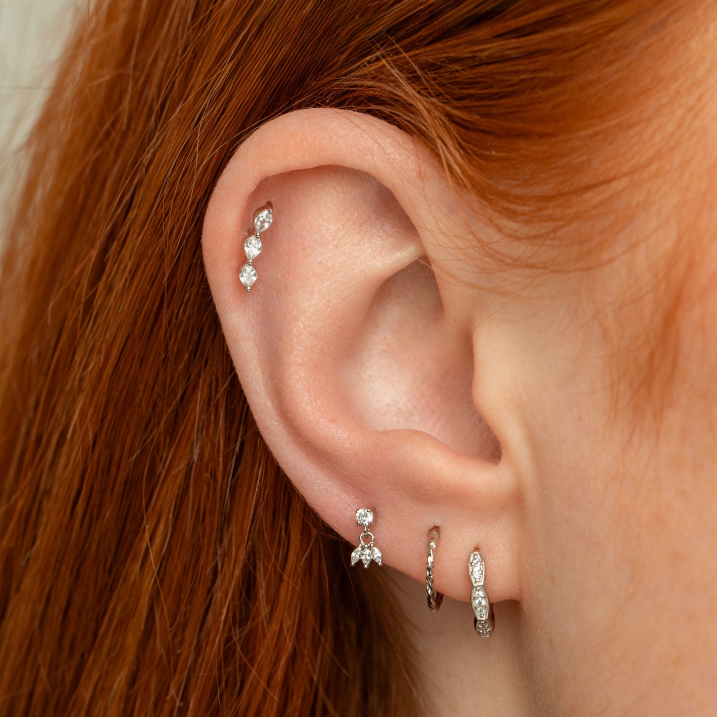 9k solid white gold marquise trinity flat back labret stud earring Cartilage Studs Laura Bond Maria Tash
