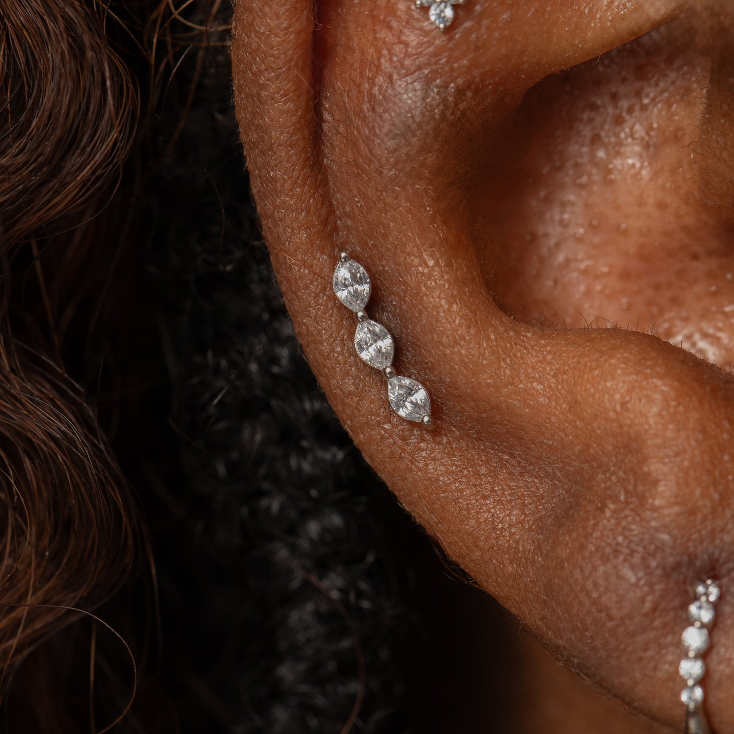 14k solid white gold marquise trinity flat back labret stud earring Cartilage Studs Laura Bond Maria Tash
